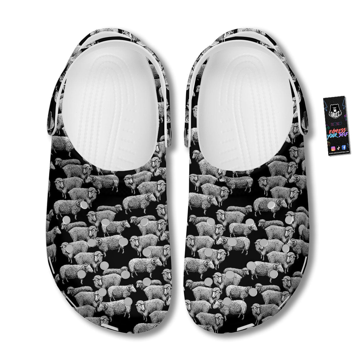 White Sheep And Black Print Pattern Clog-grizzshop