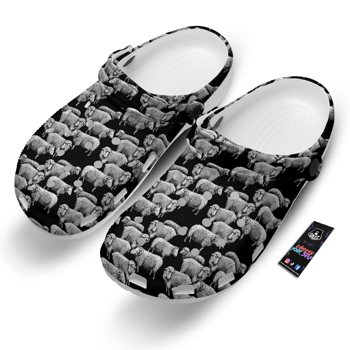 White Sheep And Black Print Pattern Clog-grizzshop