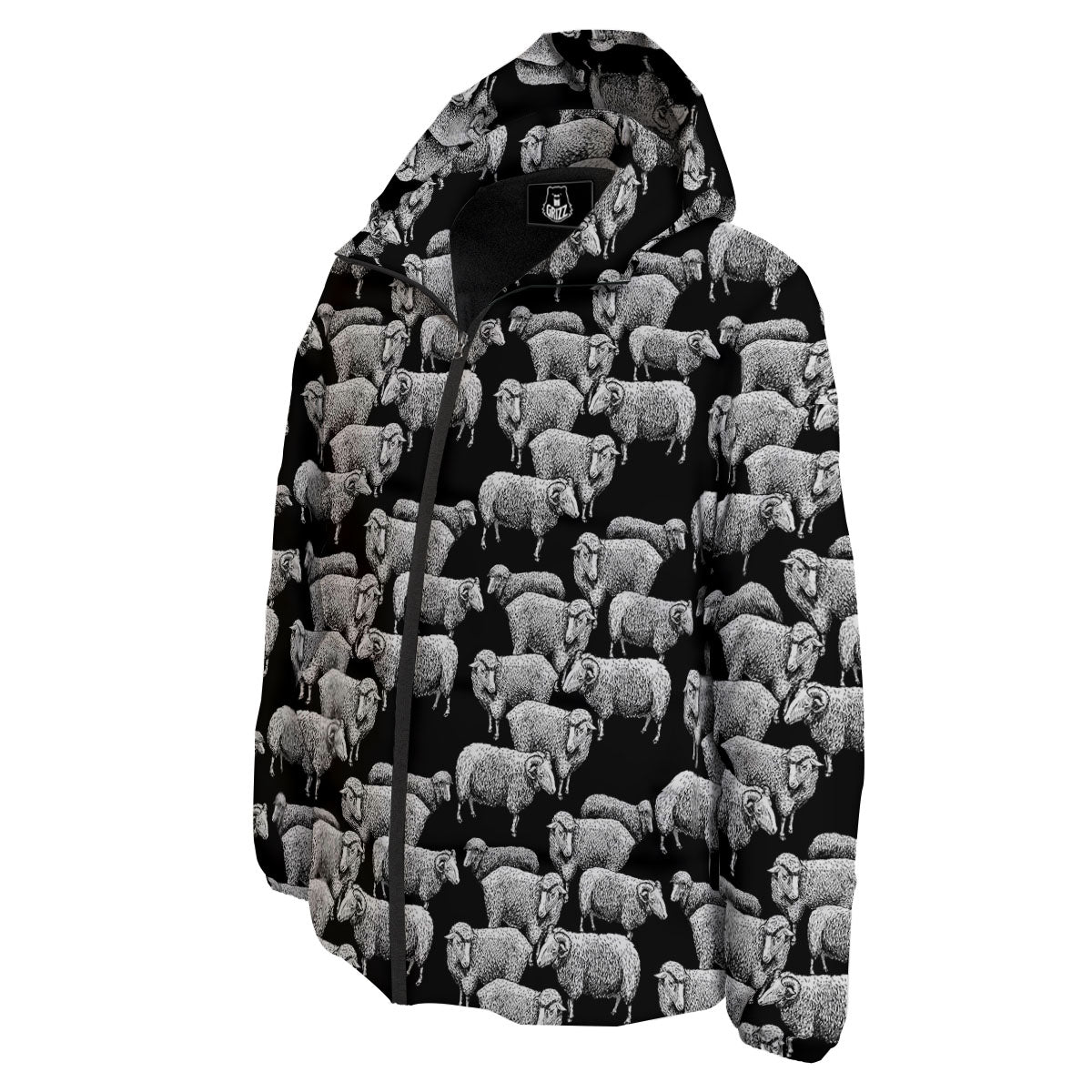 White Sheep And Black Print Pattern Down Jacket-grizzshop