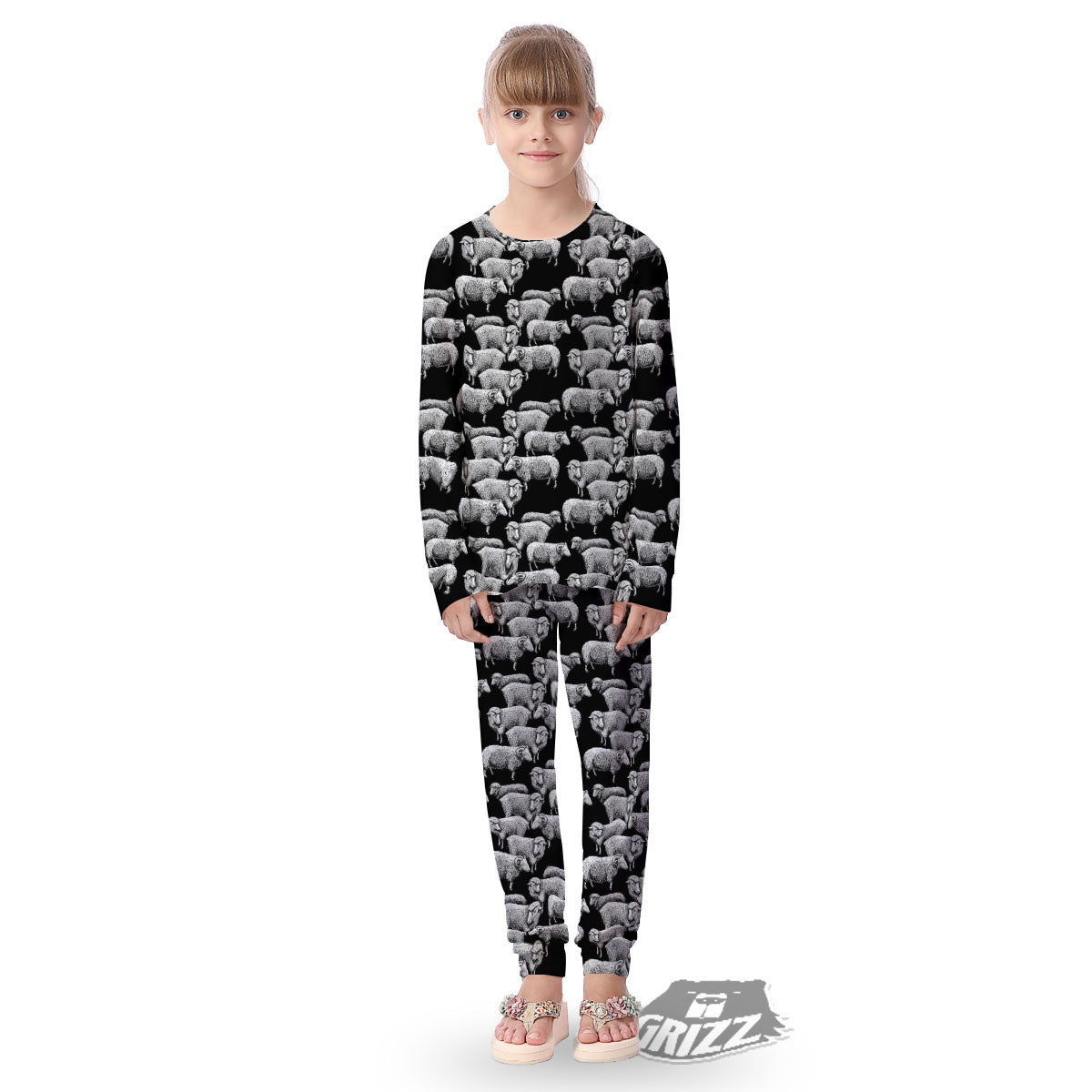 White Sheep And Black Print Pattern Kid's Pajamas-grizzshop