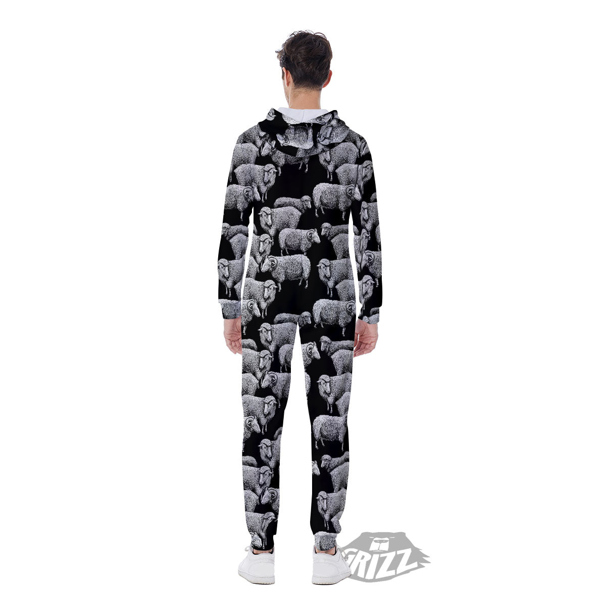 White Sheep And Black Print Pattern Men's Jumpsuit-grizzshop