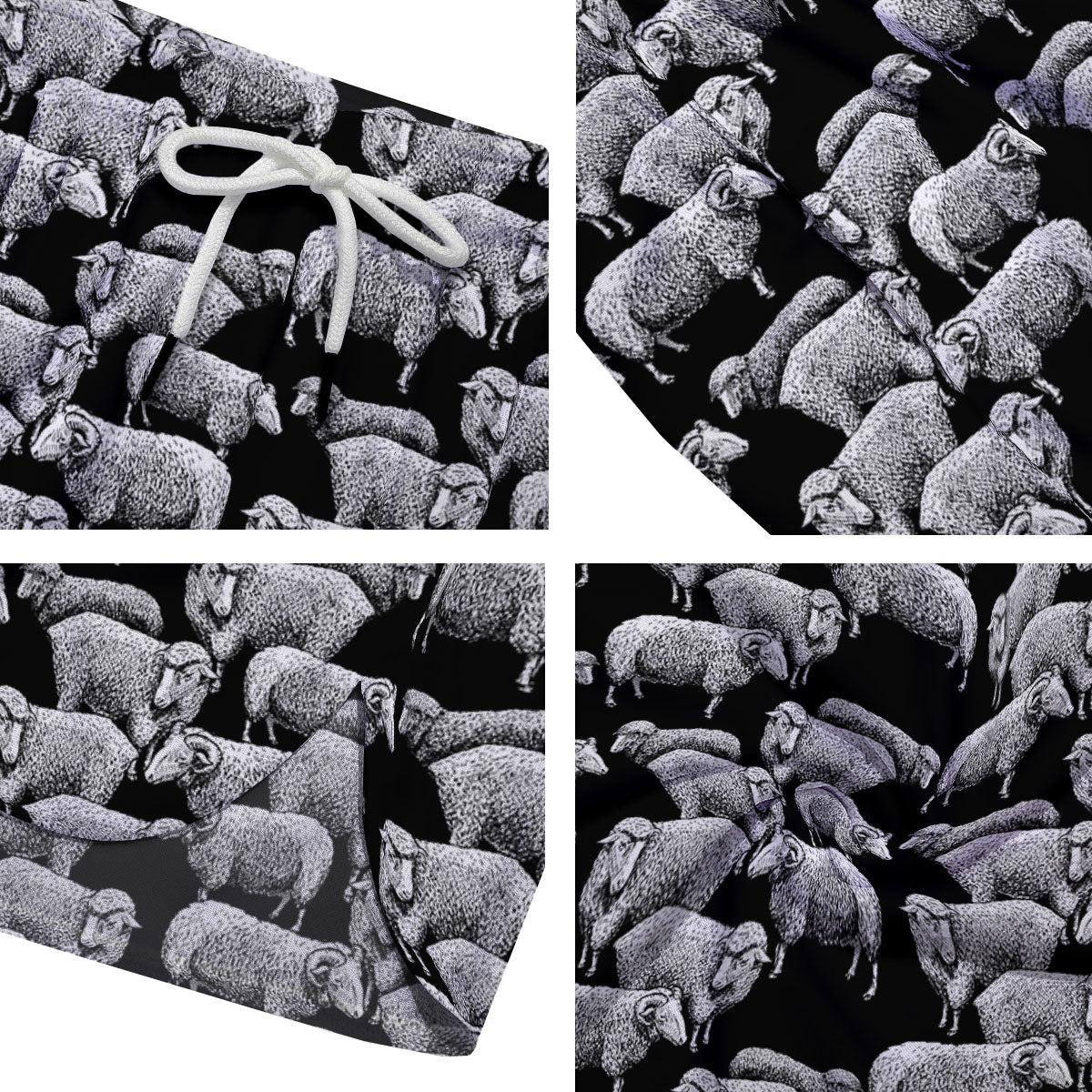 White Sheep And Black Print Pattern Men's Running Shorts-grizzshop