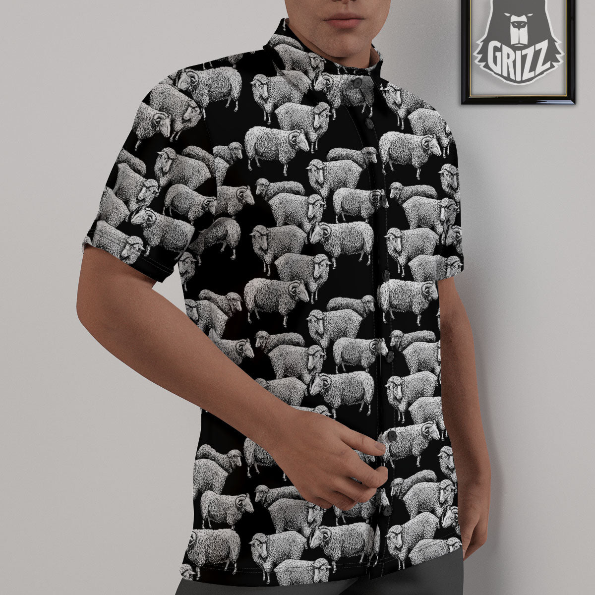 White Sheep And Black Print Pattern Untucked Shirts-grizzshop