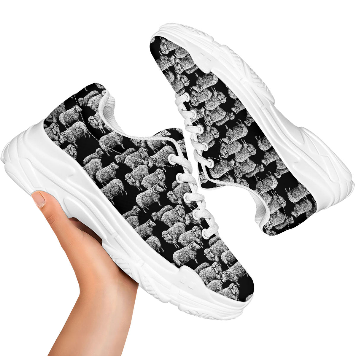 White Sheep And Black Print Pattern White Chunky Shoes-grizzshop