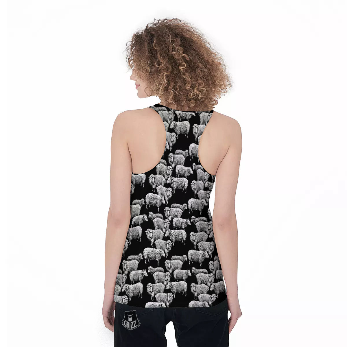 White Sheep And Black Print Pattern Women's Racerback Tank Top-grizzshop