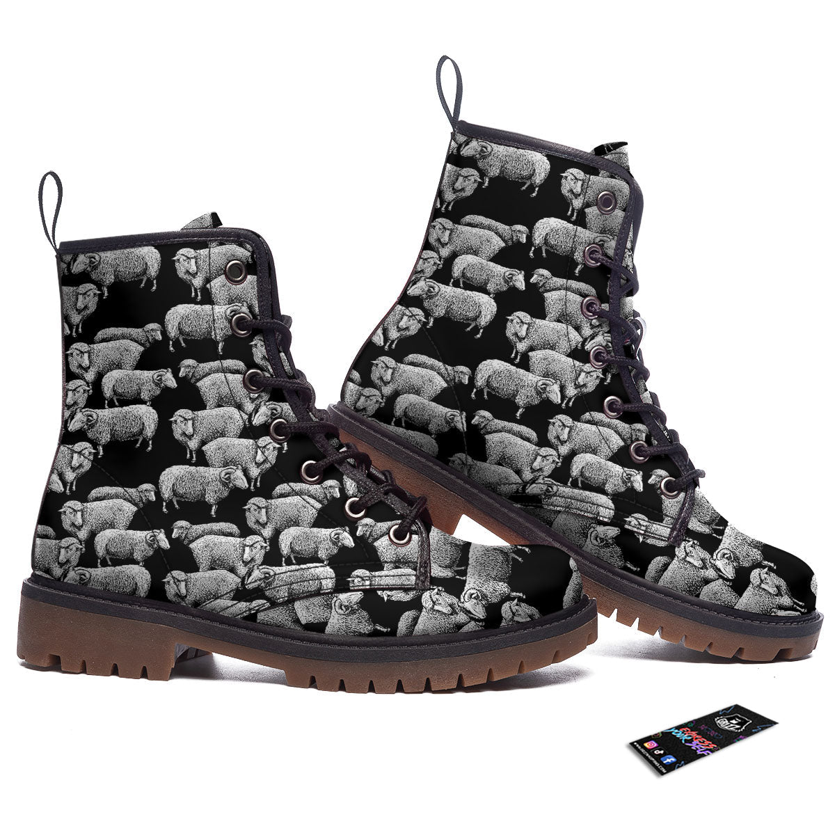 White Sheep And Black Print Pattern Work Boots-grizzshop