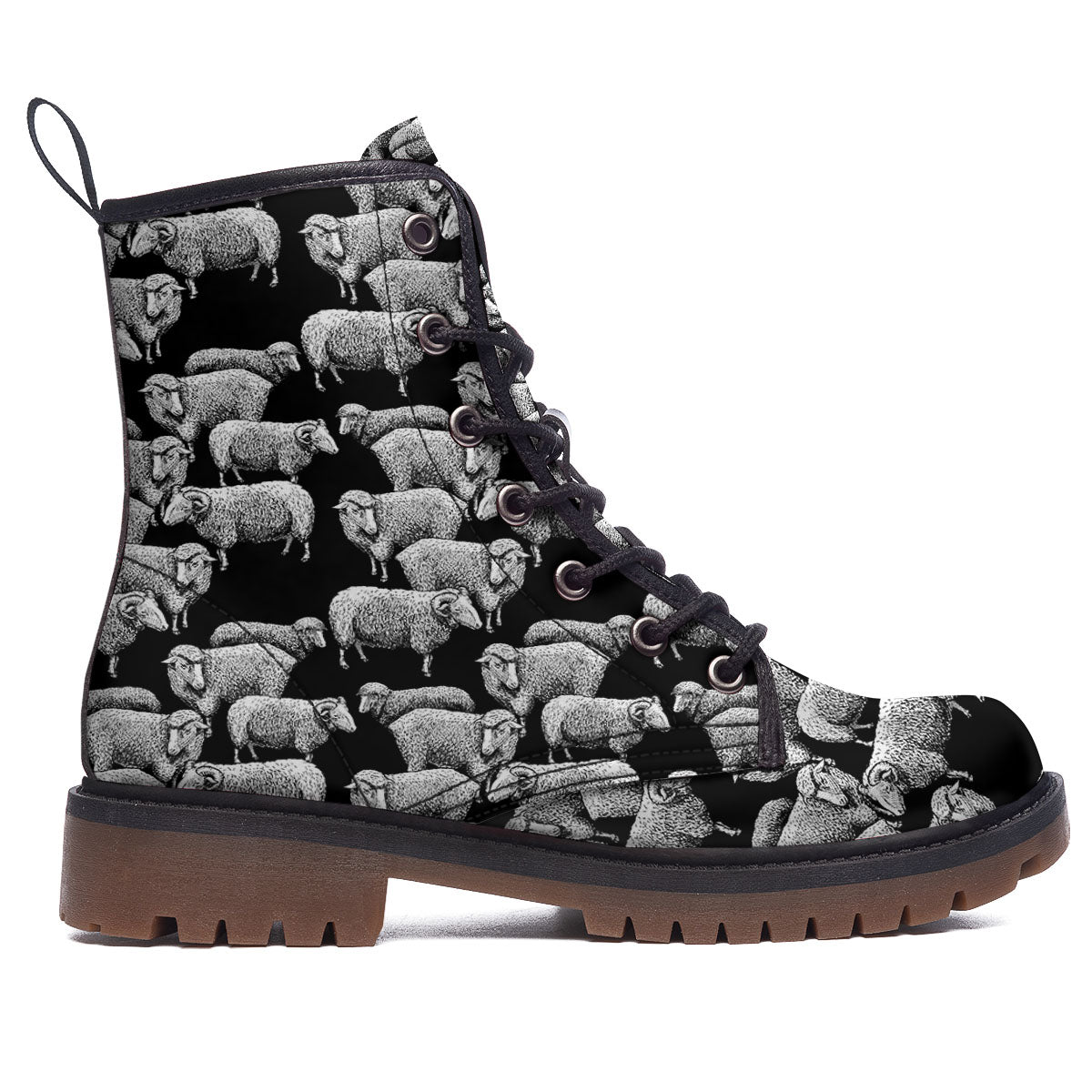 White Sheep And Black Print Pattern Work Boots-grizzshop