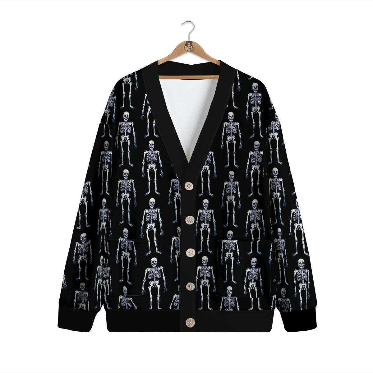 White Skeleton And Black Print Pattern Cardigan-grizzshop