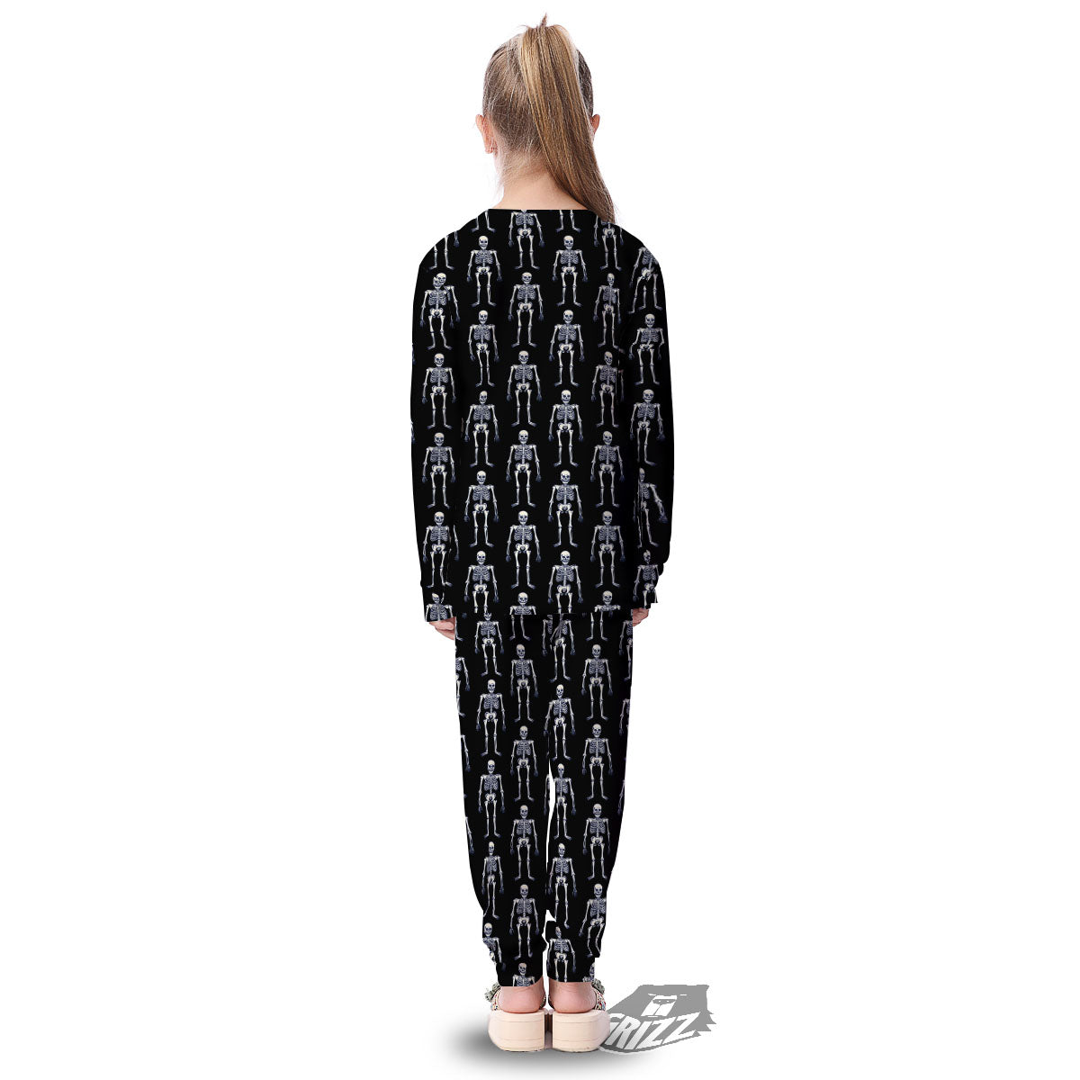 White Skeleton And Black Print Pattern Kid's Pajamas-grizzshop