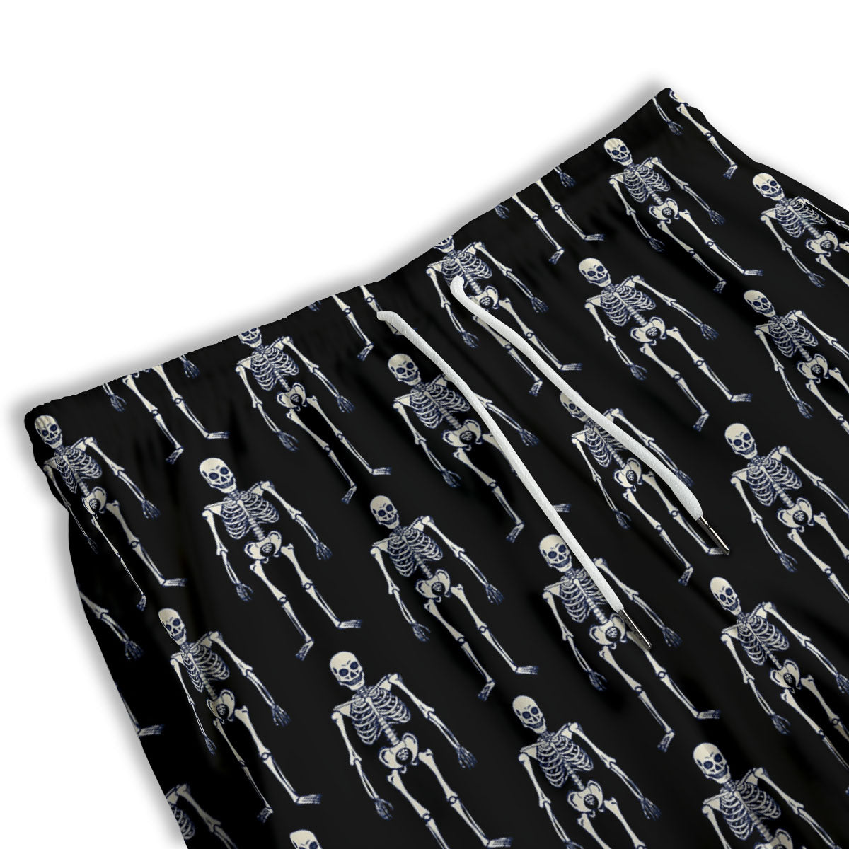 White Skeleton And Black Print Pattern Men's Athletic Shorts