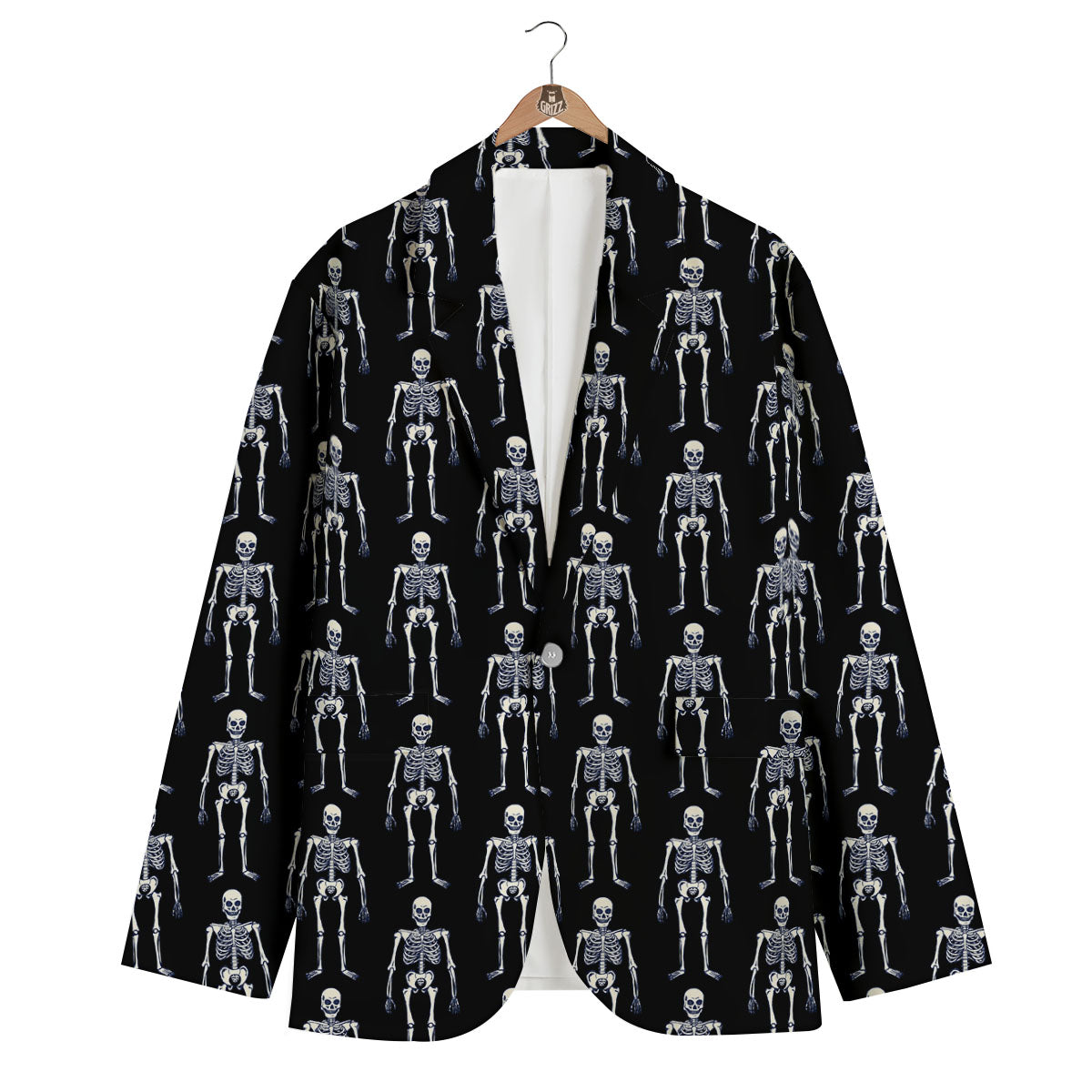 White Skeleton And Black Print Pattern Men's Blazer-grizzshop
