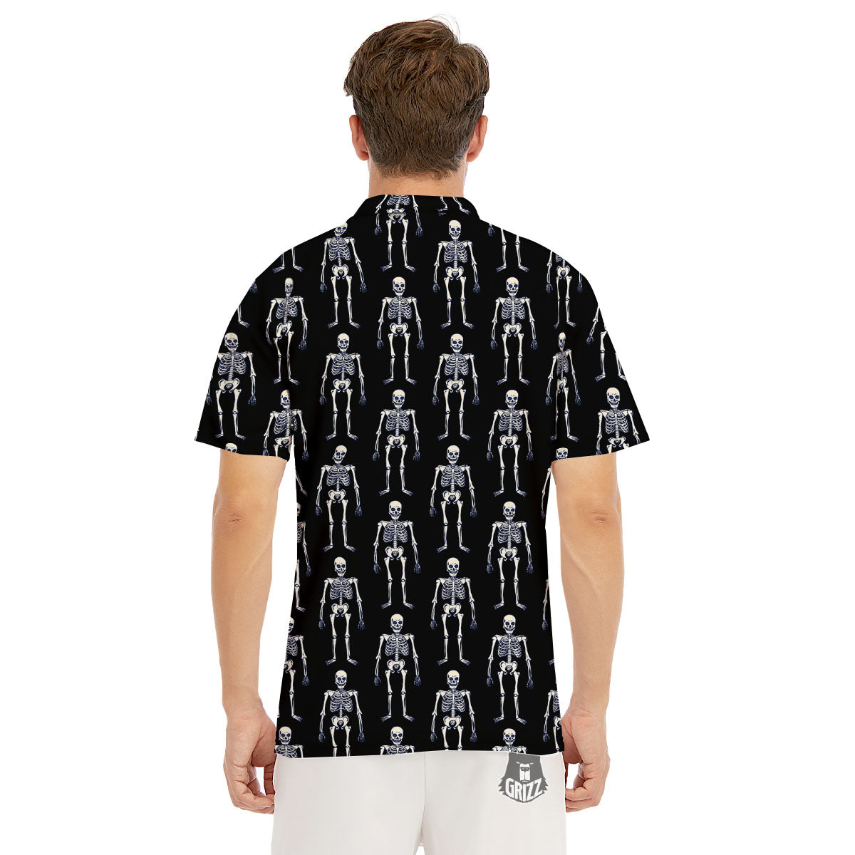 White Skeleton And Black Print Pattern Men's Golf Shirts-grizzshop