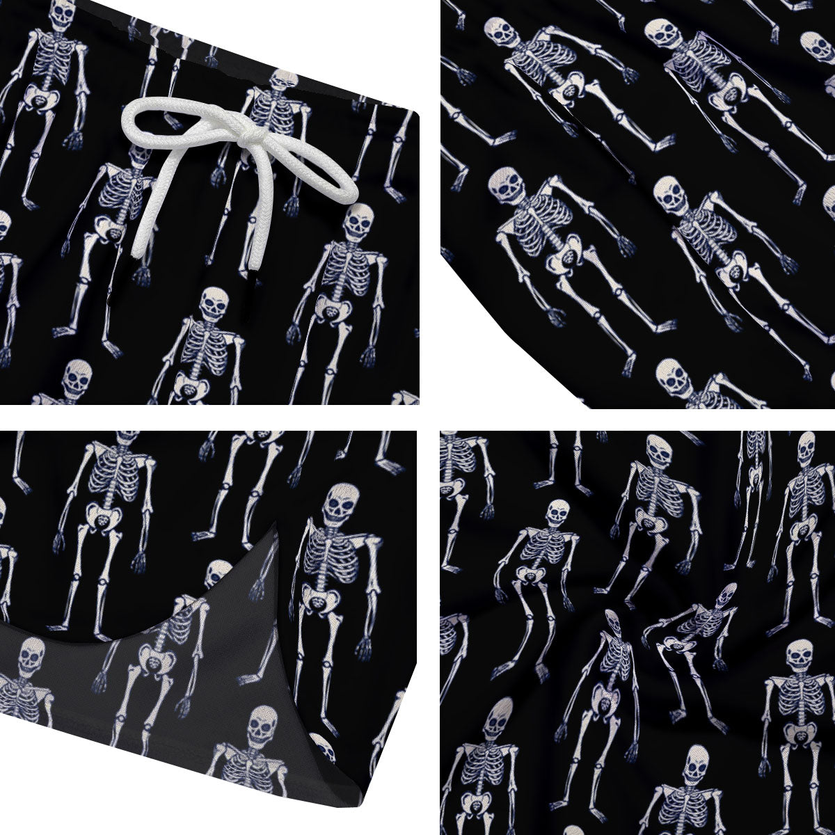 White Skeleton And Black Print Pattern Men's Running Shorts-grizzshop