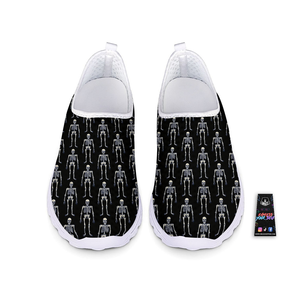 White Skeleton And Black Print Pattern Nurse Shoes-grizzshop