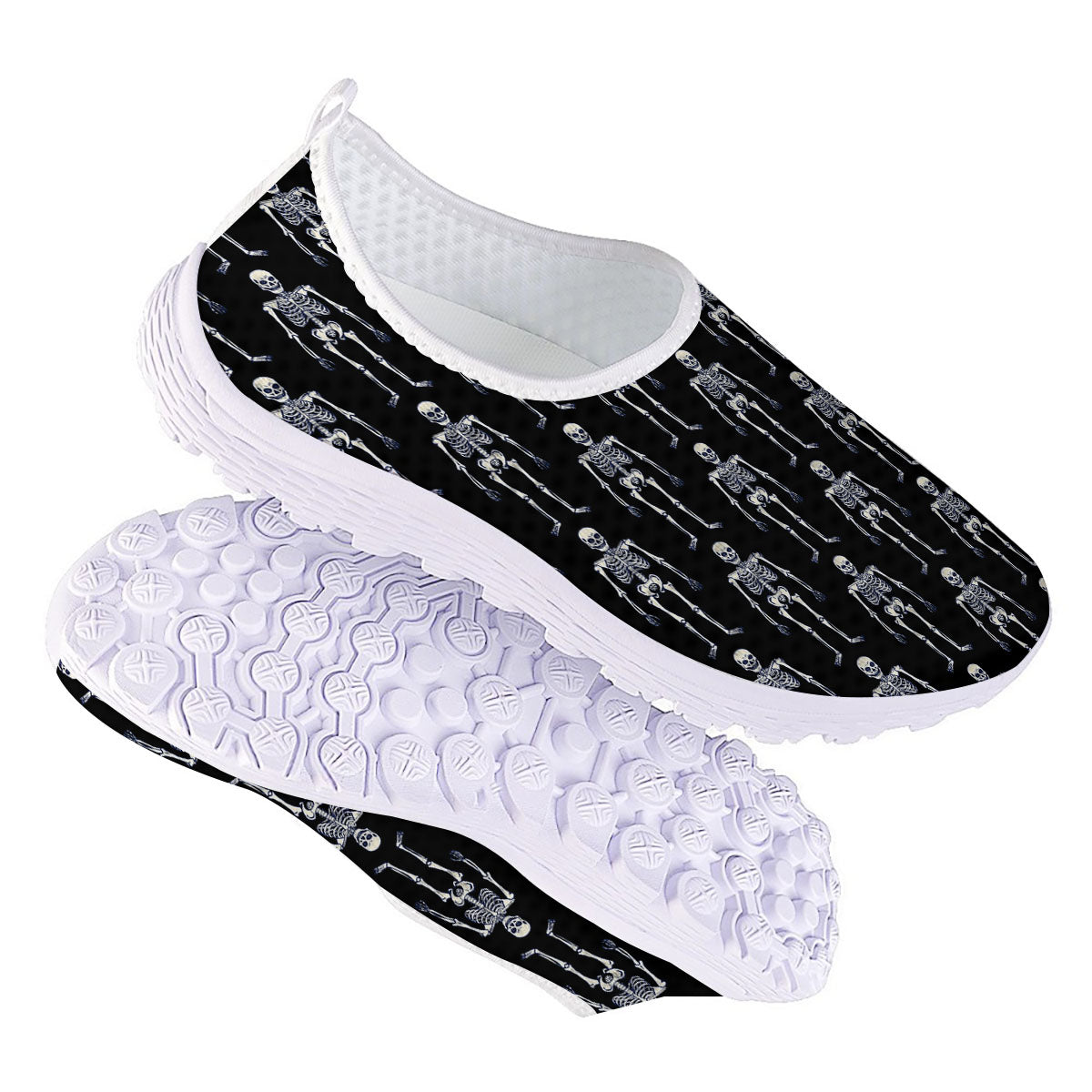 White Skeleton And Black Print Pattern Nurse Shoes-grizzshop
