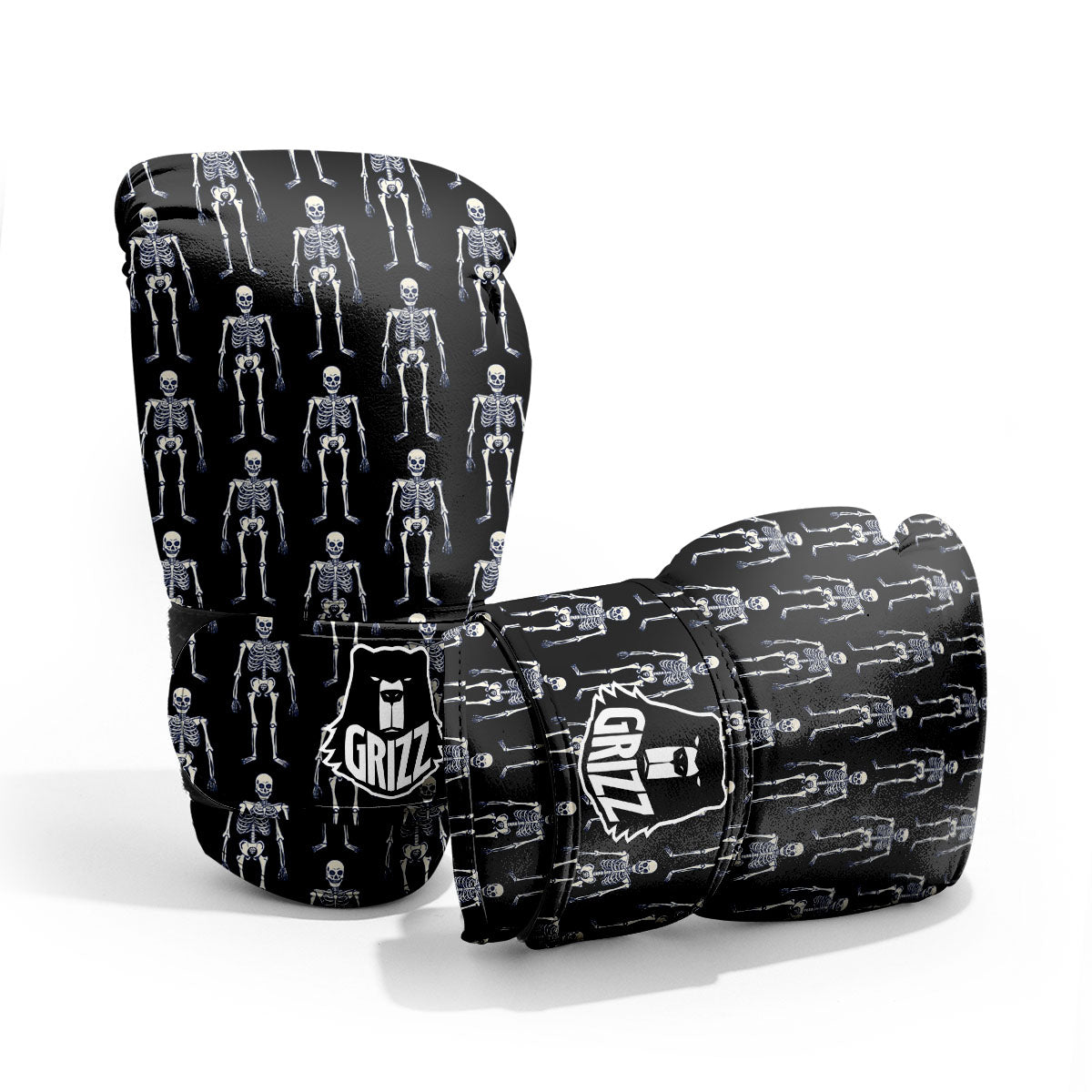 White Skeleton And Black Print Pattern Pro Boxing Glove