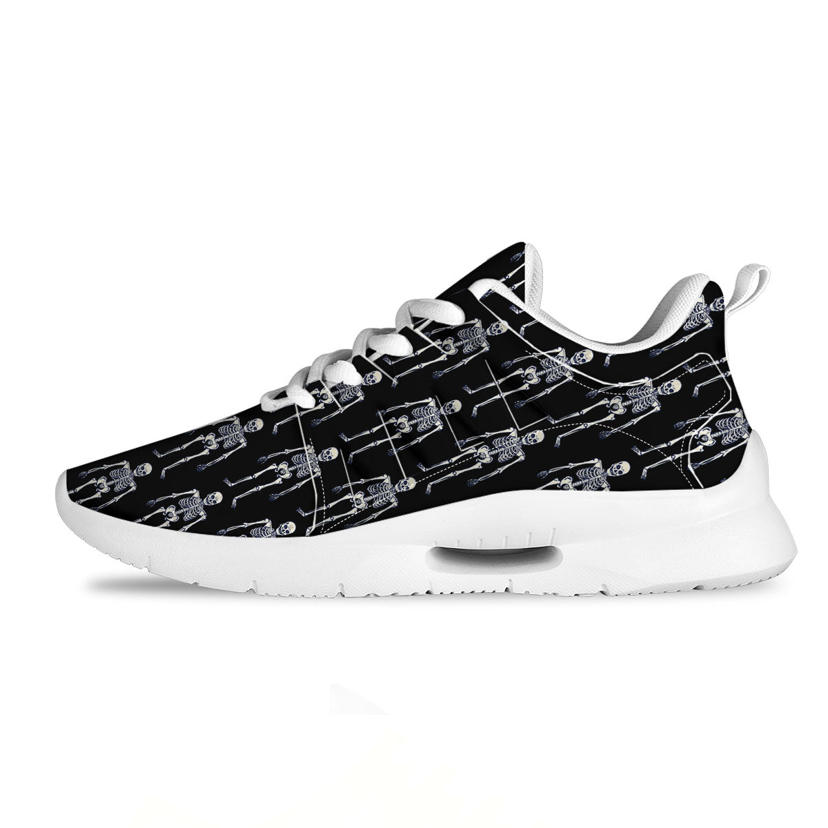 White Skeleton And Black Print Pattern Tennis Shoes-grizzshop