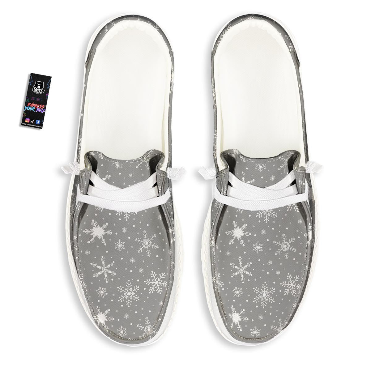 White Snowflake And Silver Print Pattern Black Loafers-grizzshop
