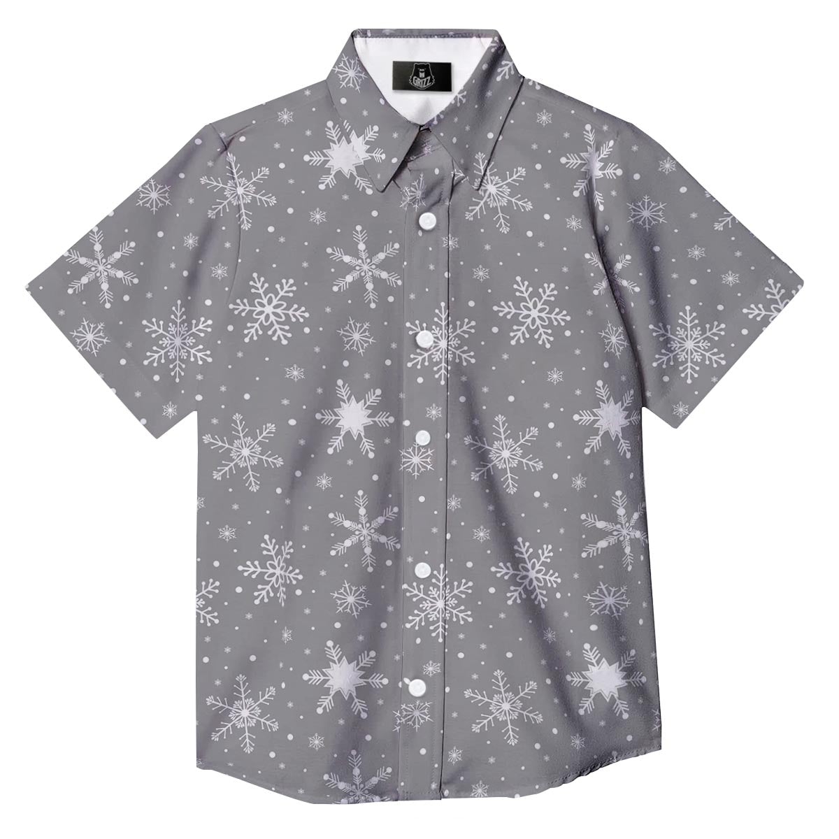 White Snowflake And Silver Print Pattern Button Up Shirt-grizzshop