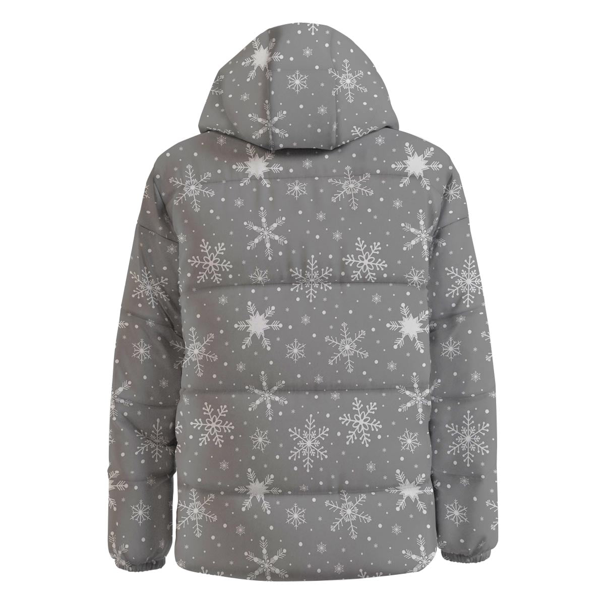White Snowflake And Silver Print Pattern Down Jacket-grizzshop