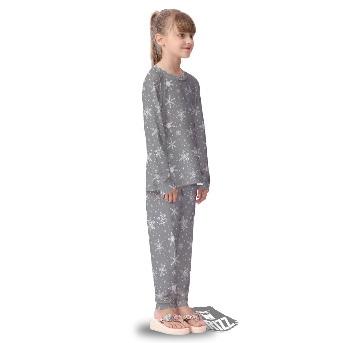 White Snowflake And Silver Print Pattern Kid's Pajamas-grizzshop
