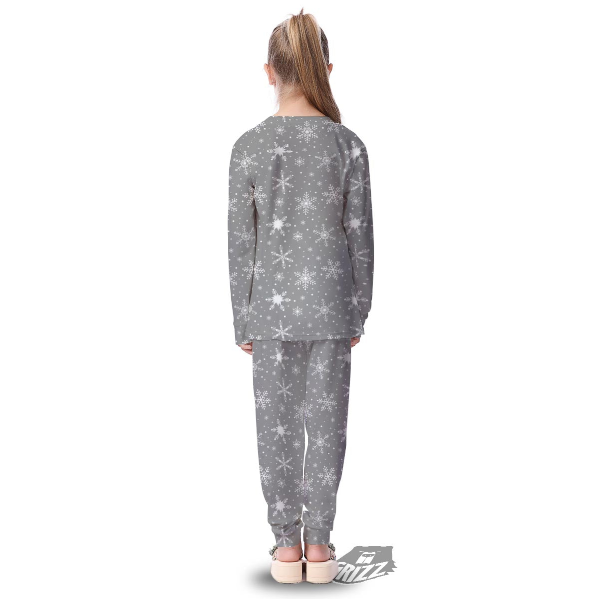 White Snowflake And Silver Print Pattern Kid's Pajamas-grizzshop
