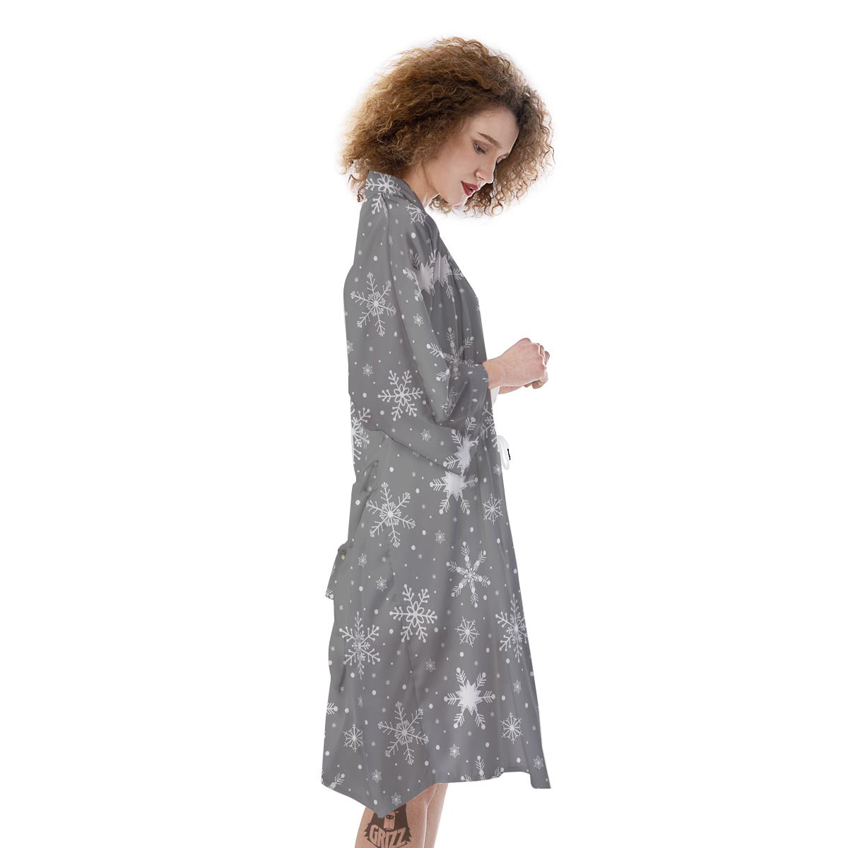 White Snowflake And Silver Print Pattern Kimono-grizzshop