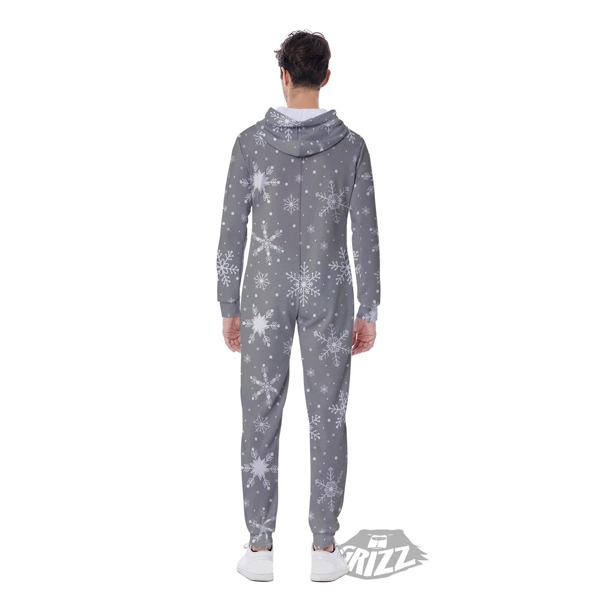 White Snowflake And Silver Print Pattern Men's Jumpsuit-grizzshop
