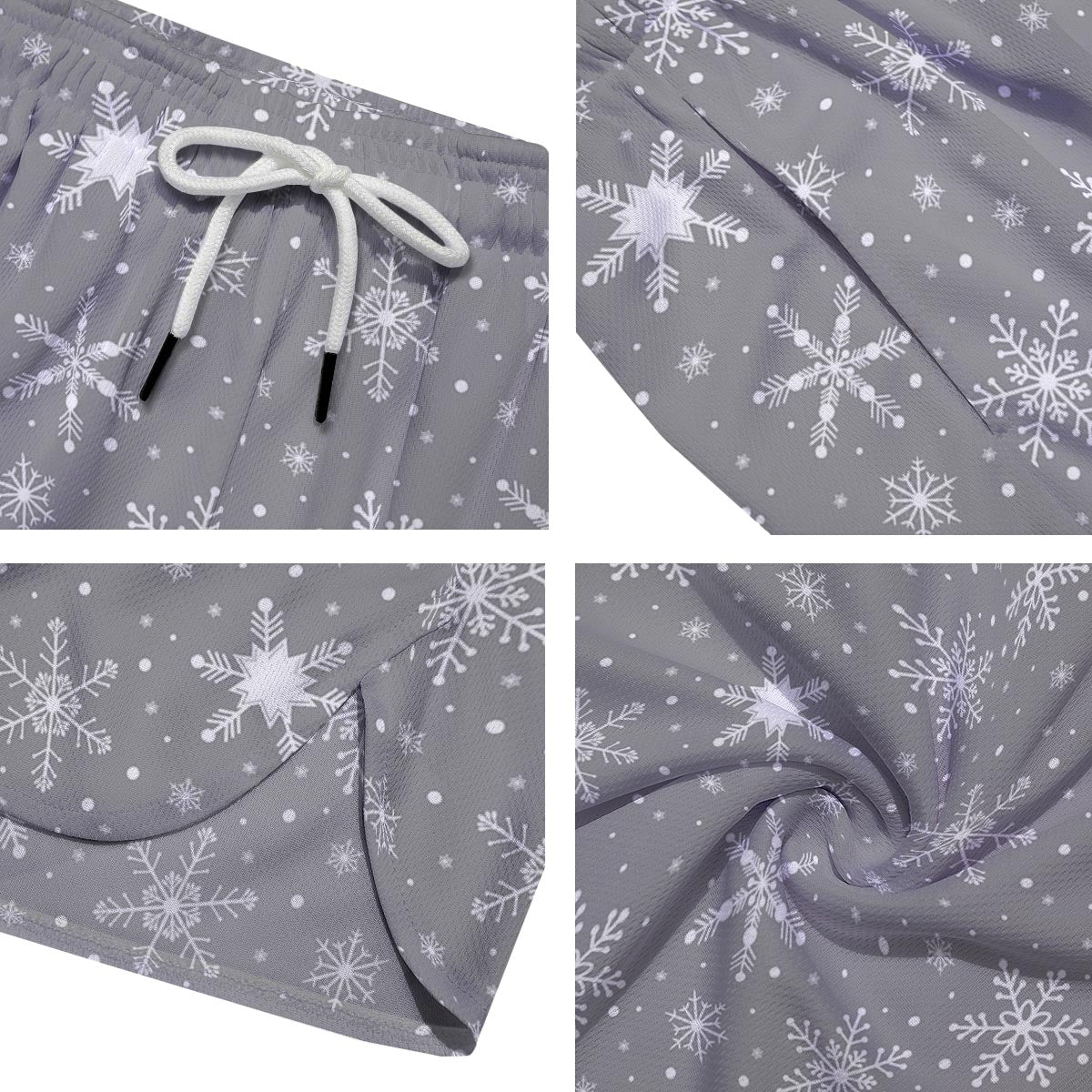 White Snowflake And Silver Print Pattern Men's Running Shorts-grizzshop