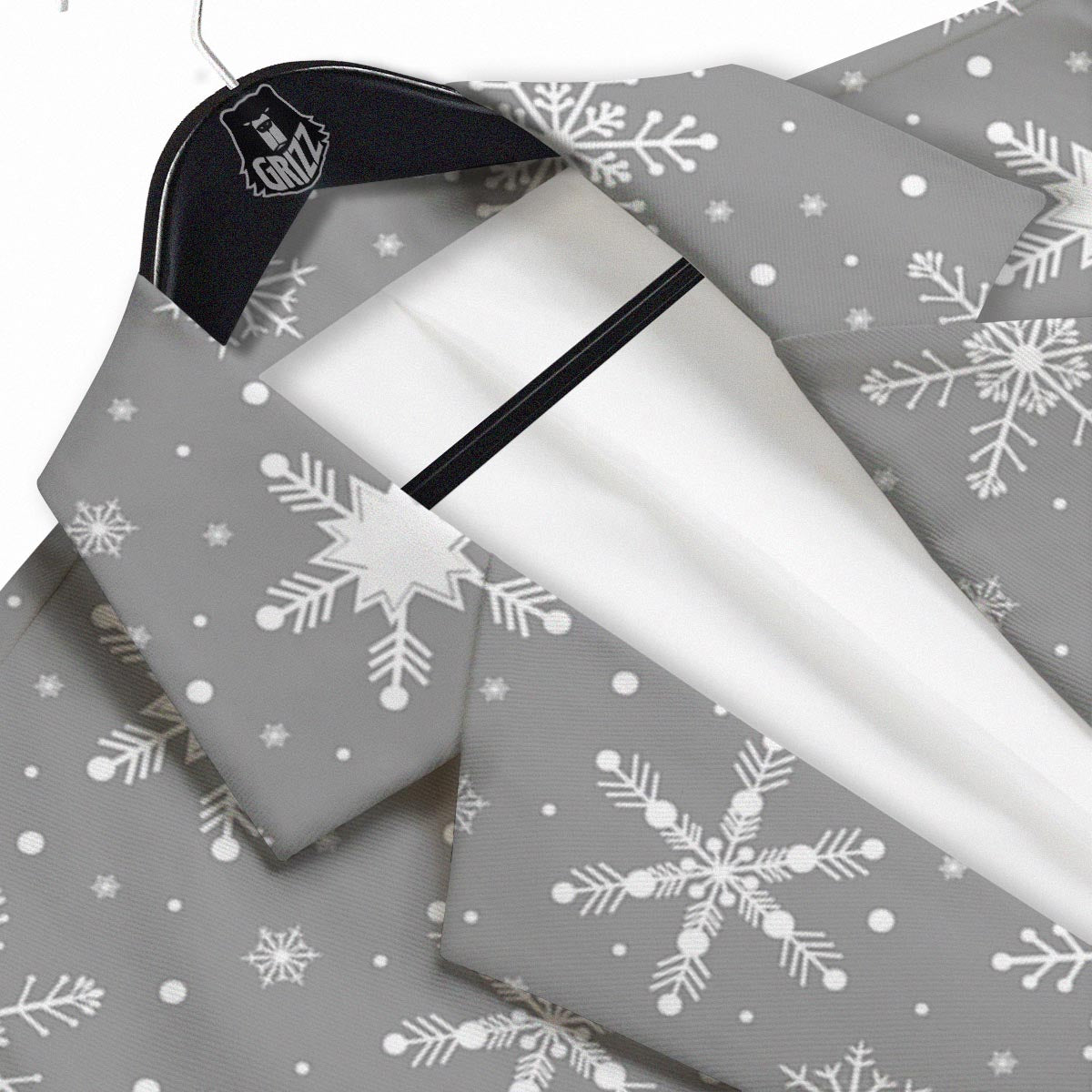 White Snowflake And Silver Print Pattern Men's Sport Coat-grizzshop