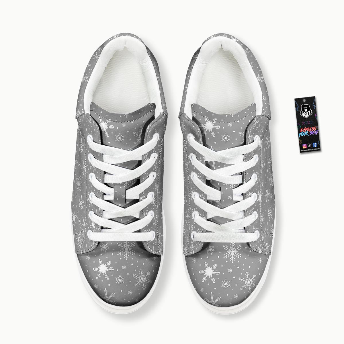 White Snowflake And Silver Print Pattern Platform Shoes-grizzshop
