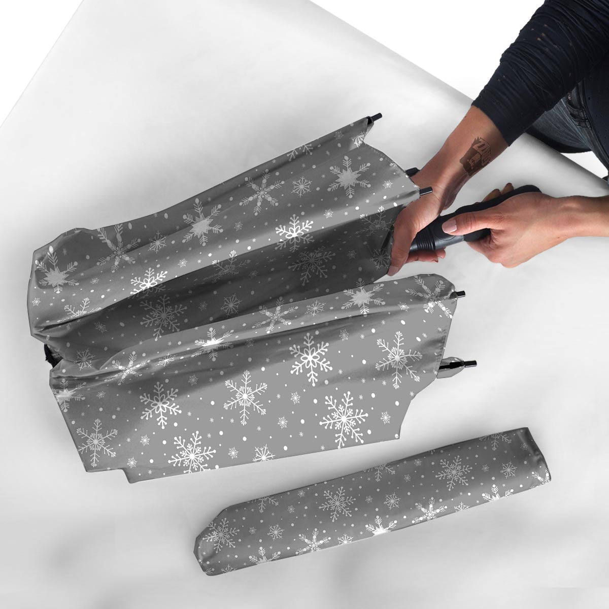 White Snowflake And Silver Print Pattern Umbrella-grizzshop