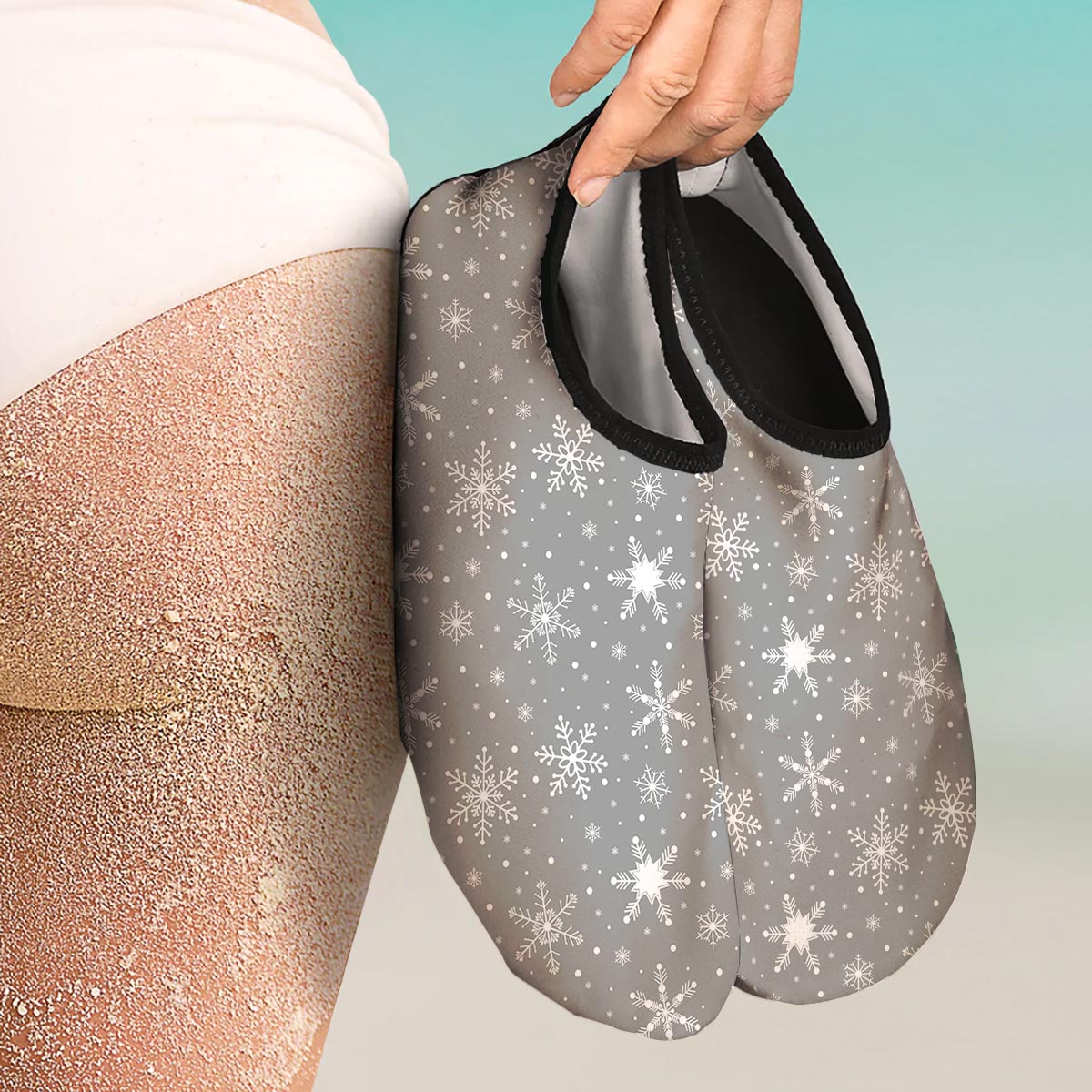 White Snowflake And Silver Print Pattern Water Shoes-grizzshop