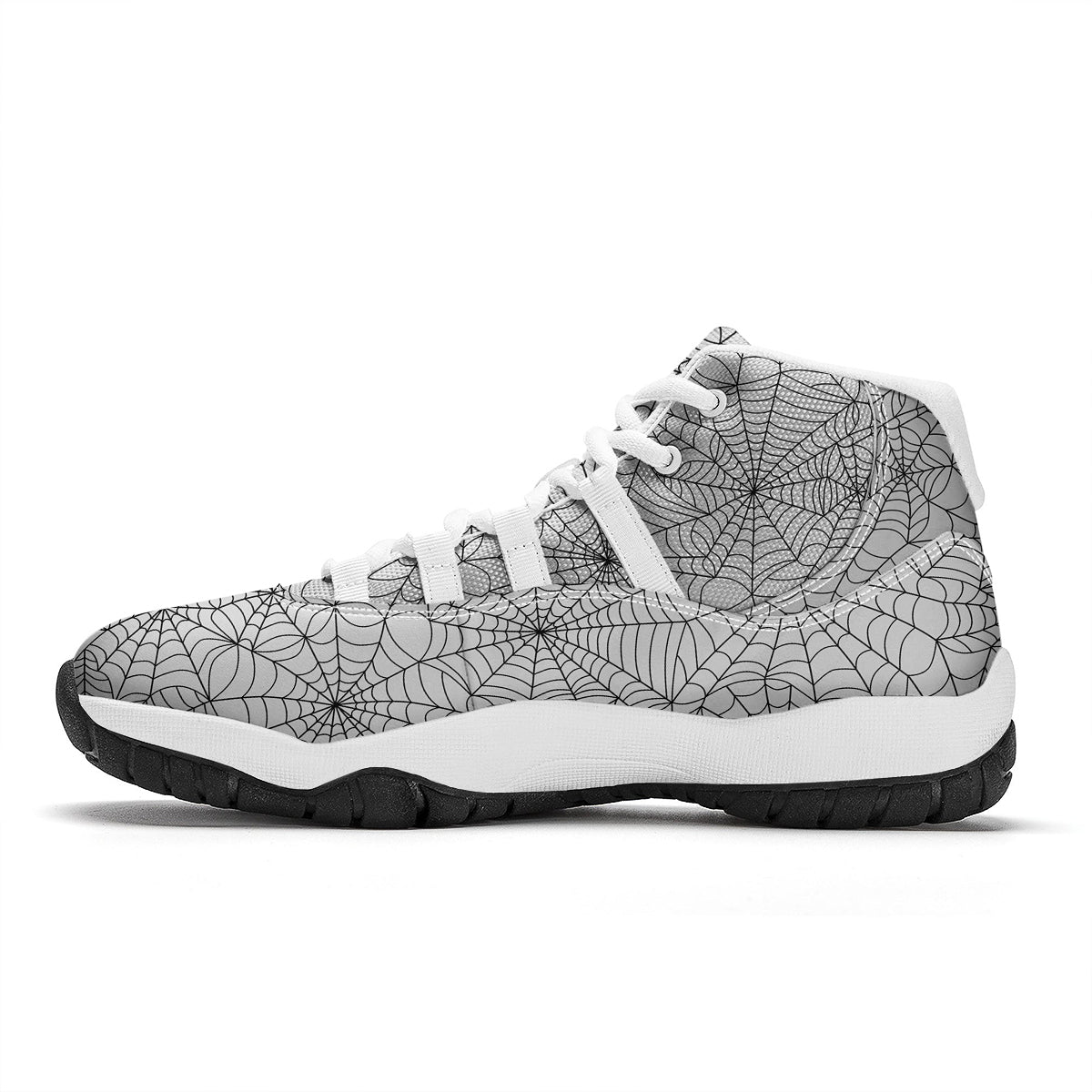 White Spider Web Pattern Print White Bball Shoes-grizzshop