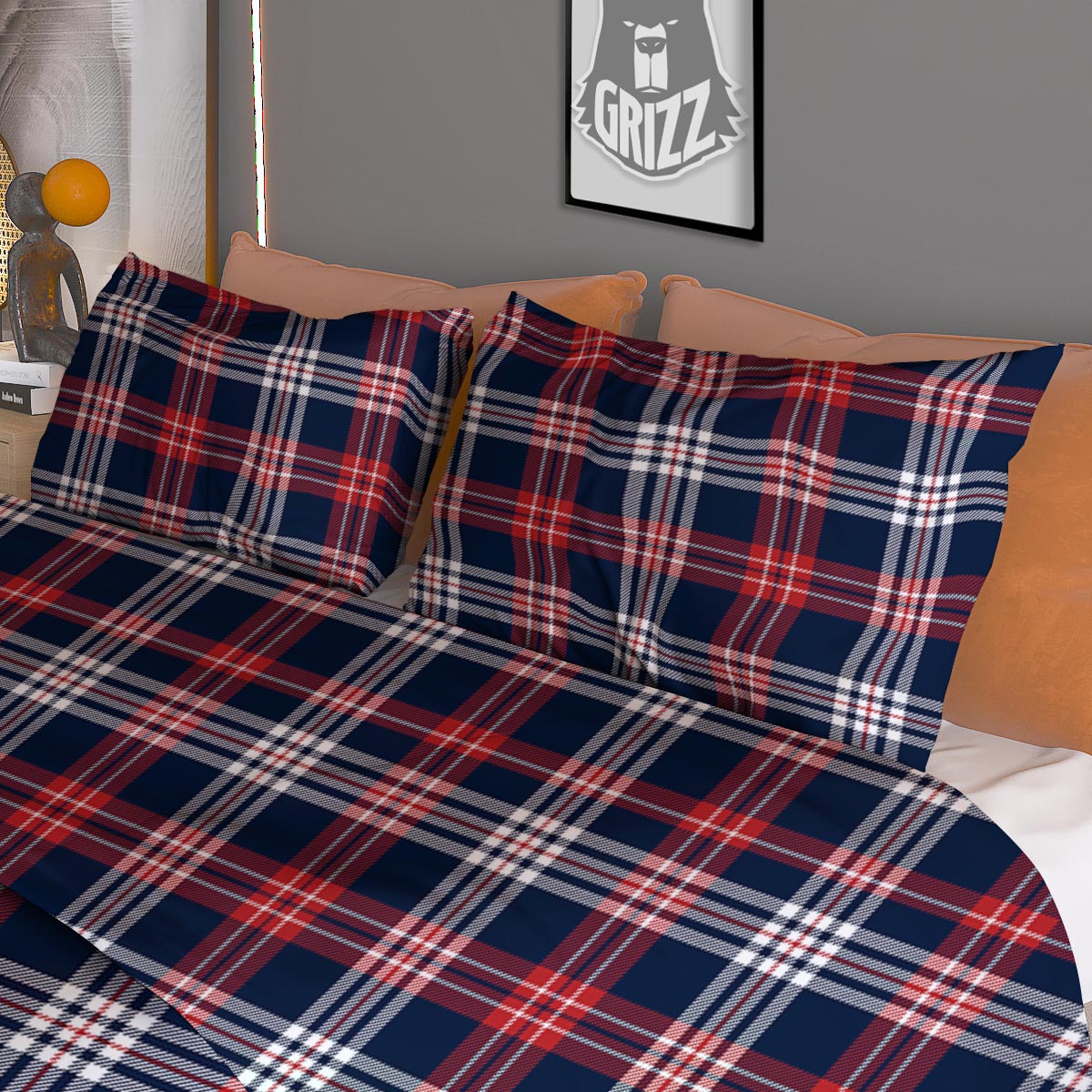 White Tartan And Blue Red Print Pattern Duvet Cover Bedding Set