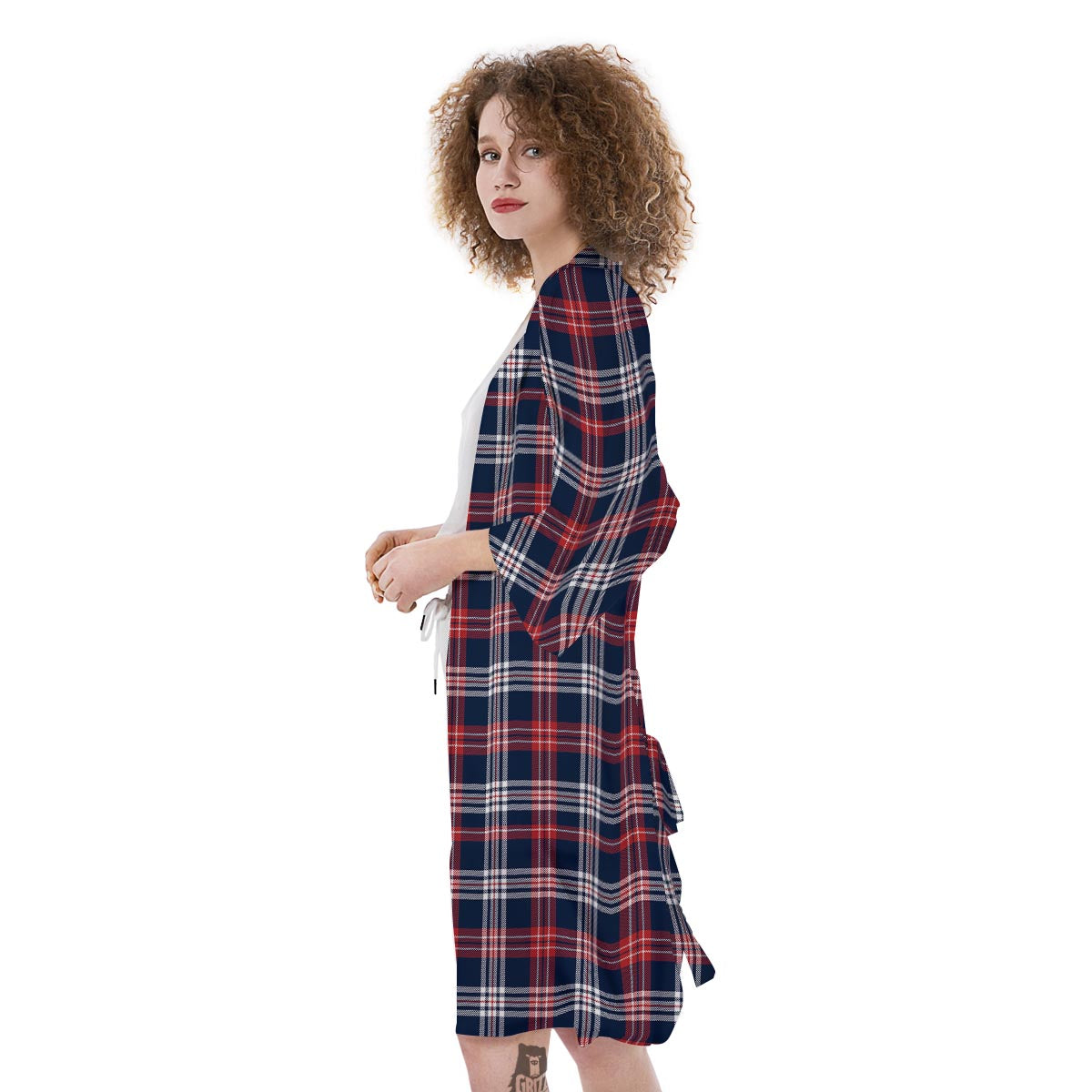 White Tartan And Blue Red Print Pattern Kimono-grizzshop