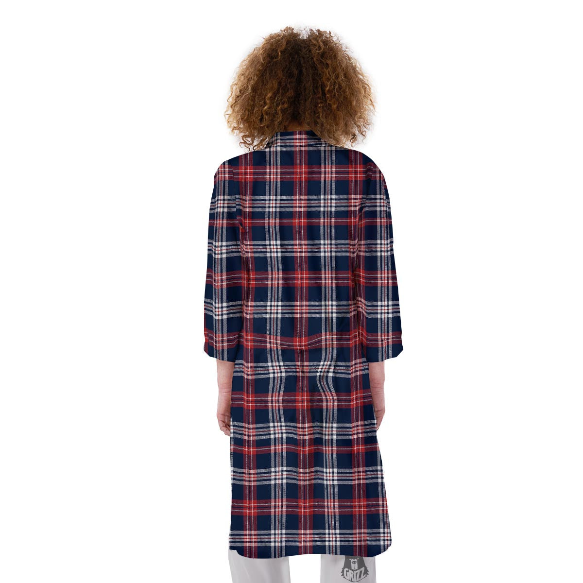 White Tartan And Blue Red Print Pattern Kimono-grizzshop