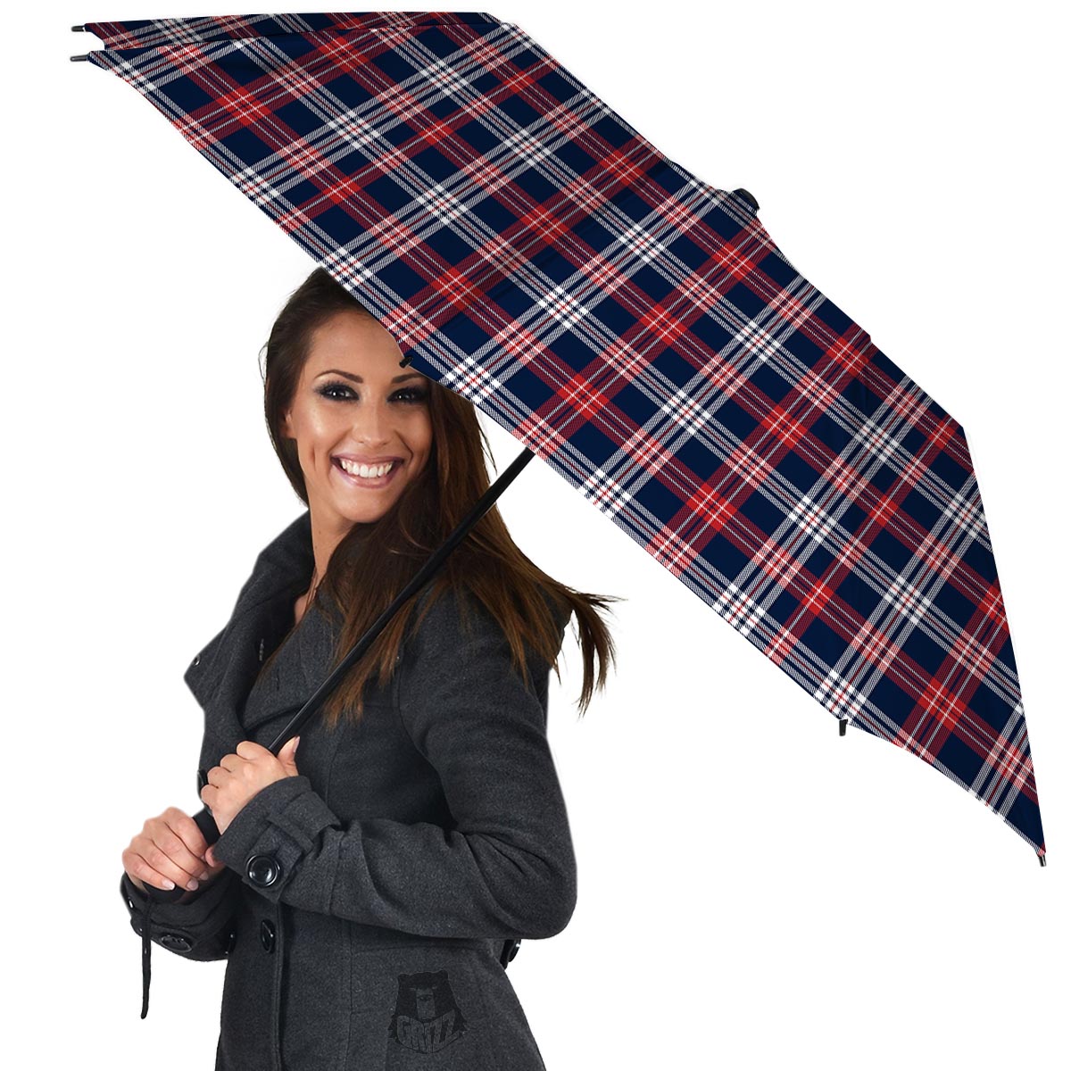 White Tartan And Blue Red Print Pattern Umbrella-grizzshop