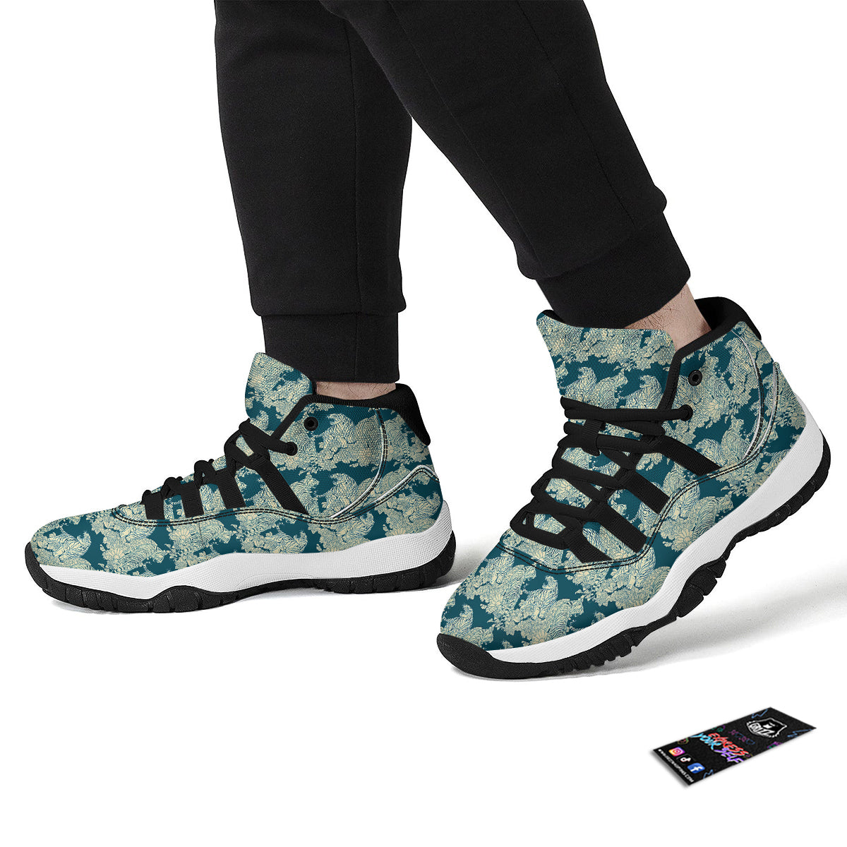 White Tiger Japanese Print Pattern Black Bball Shoes-grizzshop