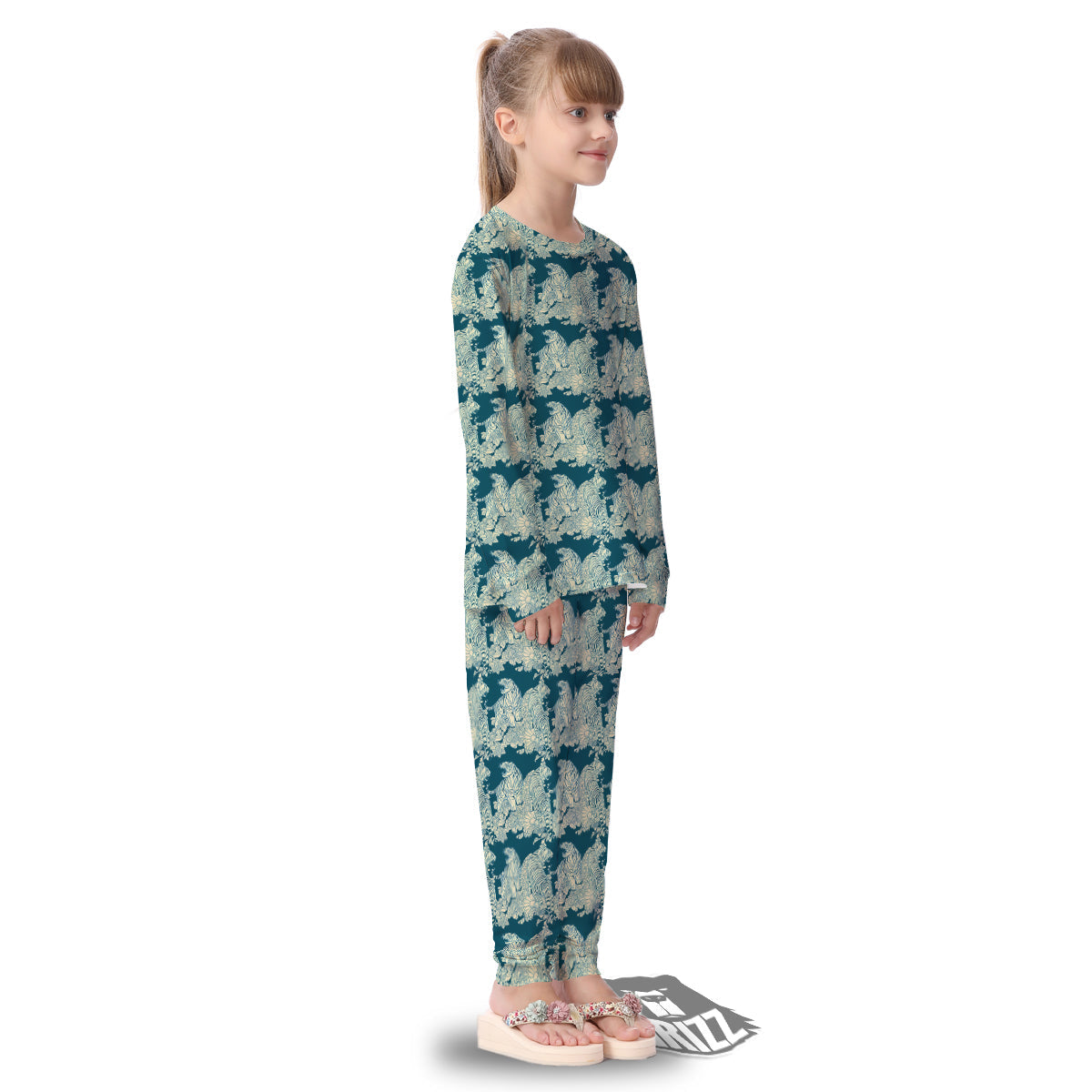 White Tiger Japanese Print Pattern Kid's Pajamas-grizzshop