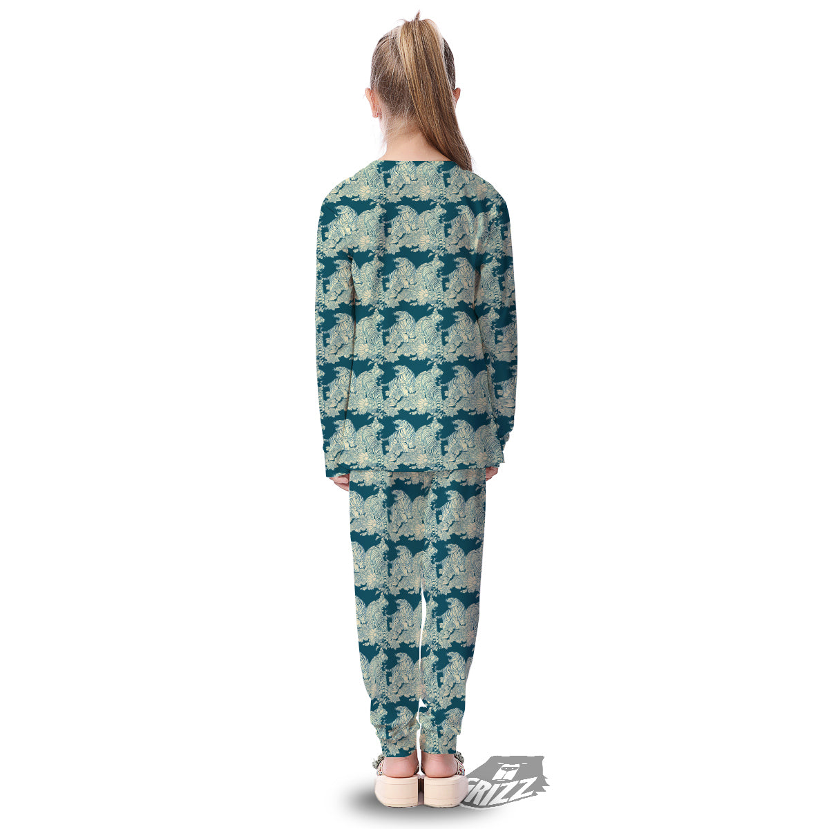 White Tiger Japanese Print Pattern Kid's Pajamas-grizzshop