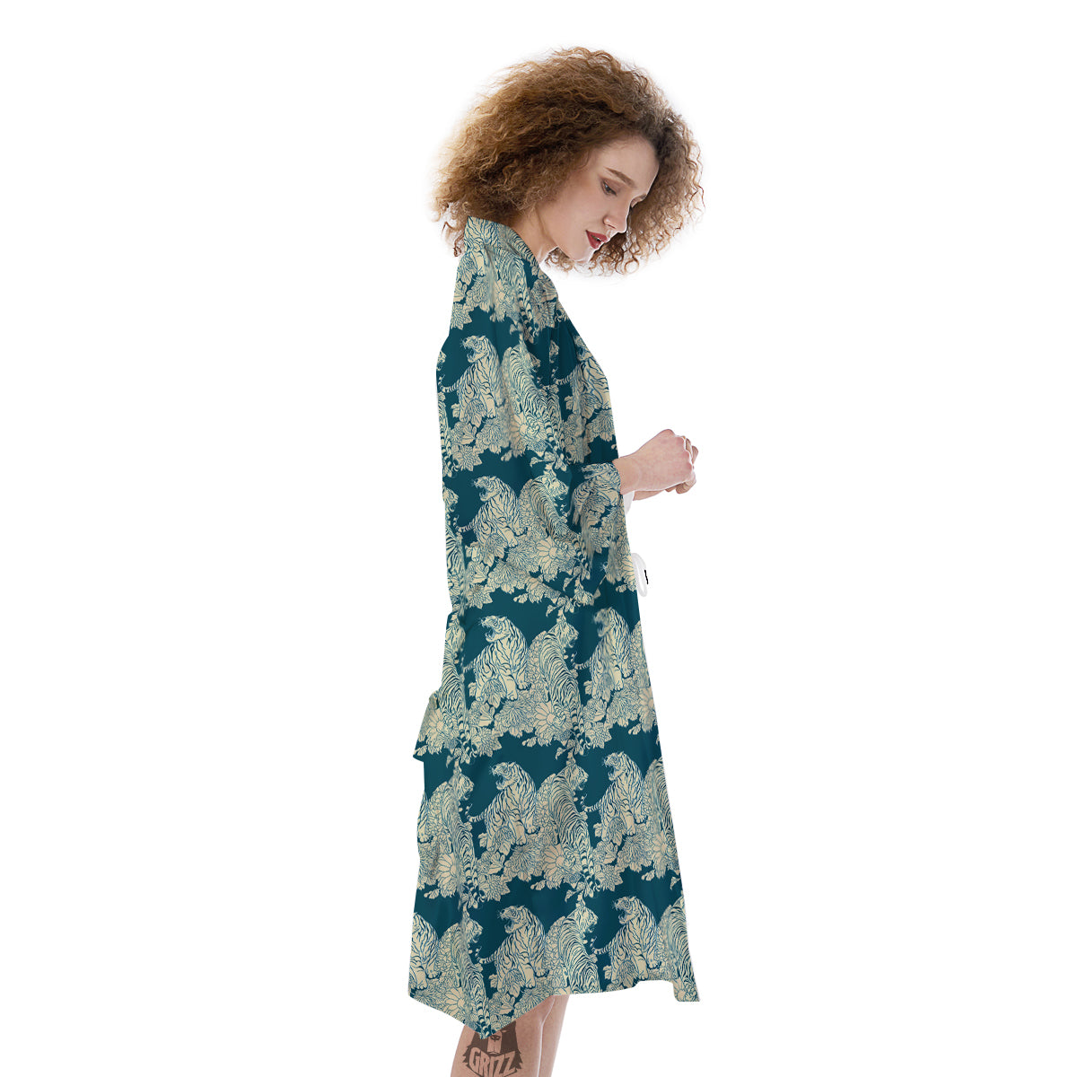 White Tiger Japanese Print Pattern Kimono-grizzshop