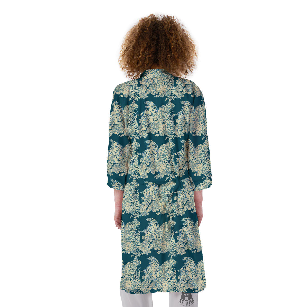 White Tiger Japanese Print Pattern Kimono-grizzshop