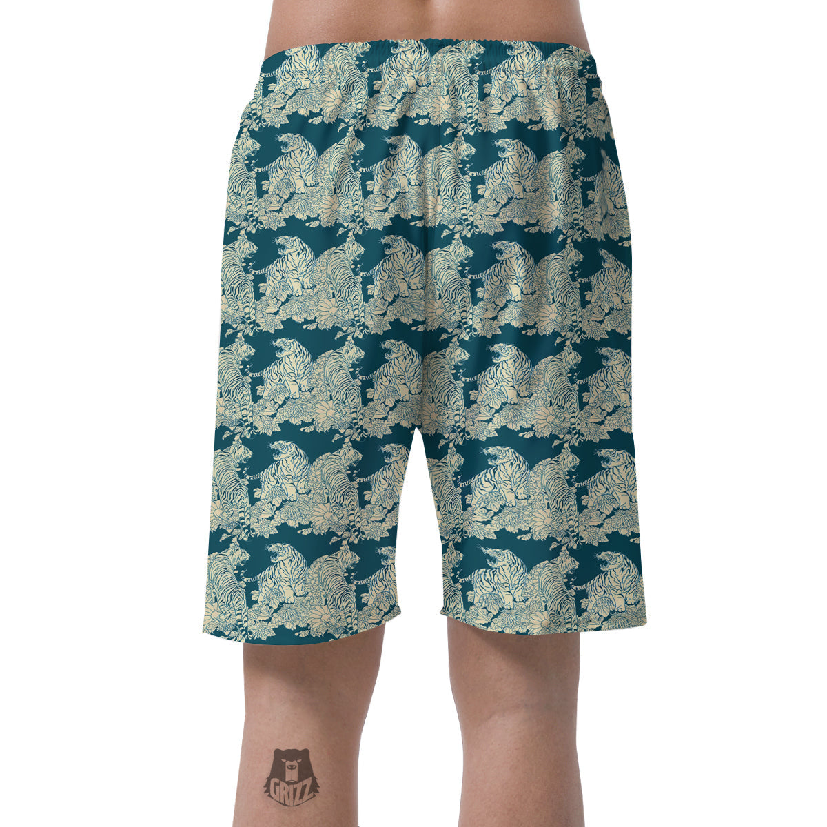 White Tiger Japanese Print Pattern Men's Shorts-grizzshop