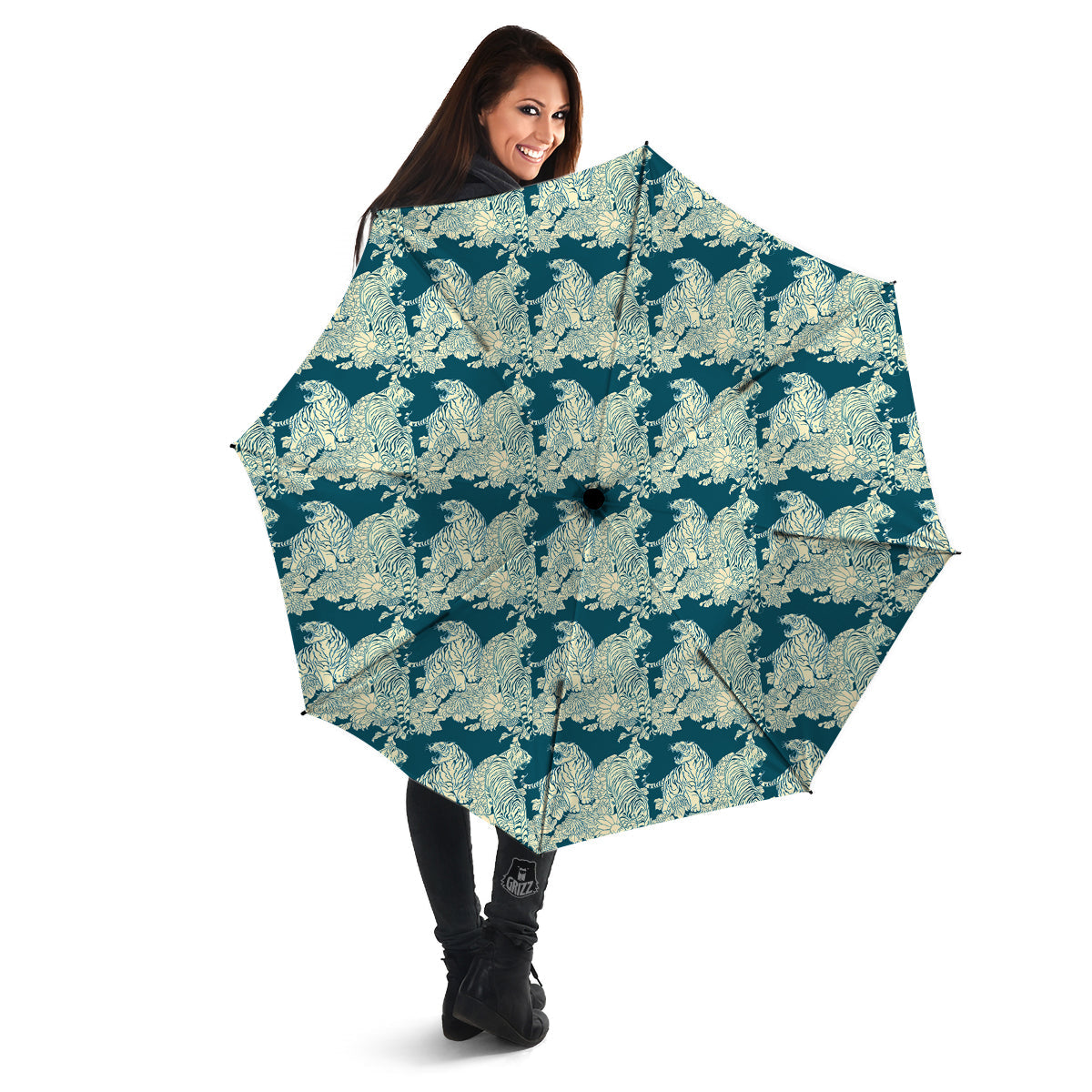 White Tiger Japanese Print Pattern Umbrella-grizzshop