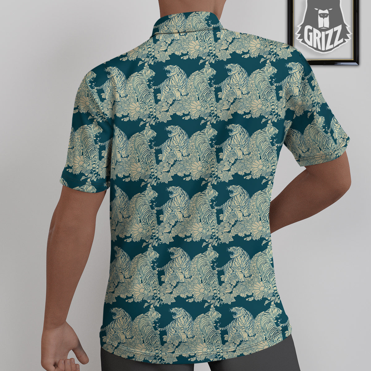 White Tiger Japanese Print Pattern Untucked Shirts-grizzshop
