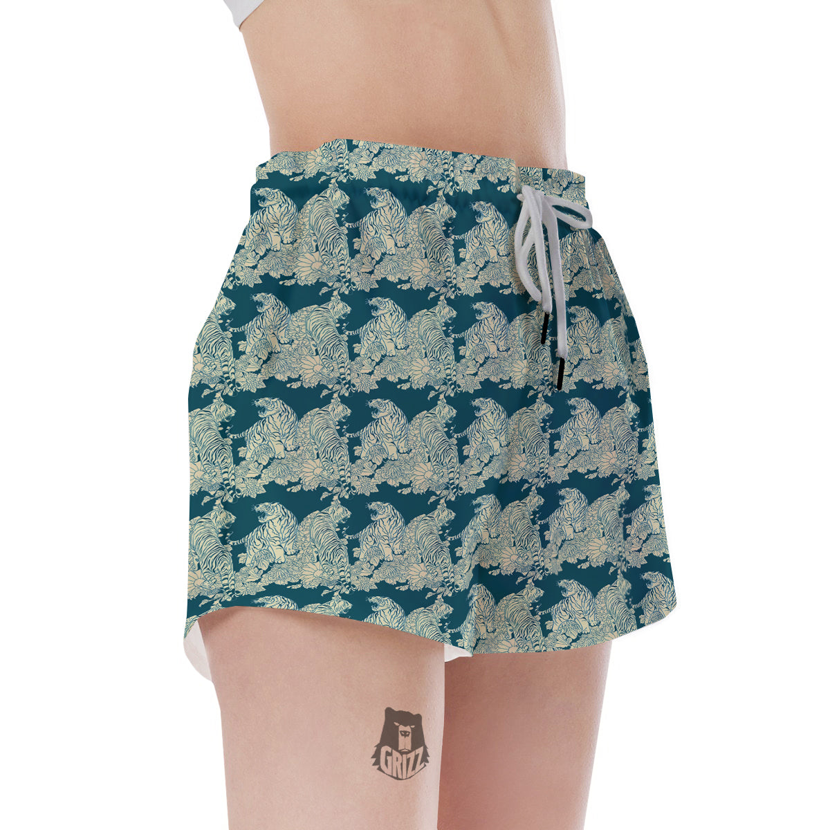 White Tiger Japanese Print Pattern Women's Shorts-grizzshop