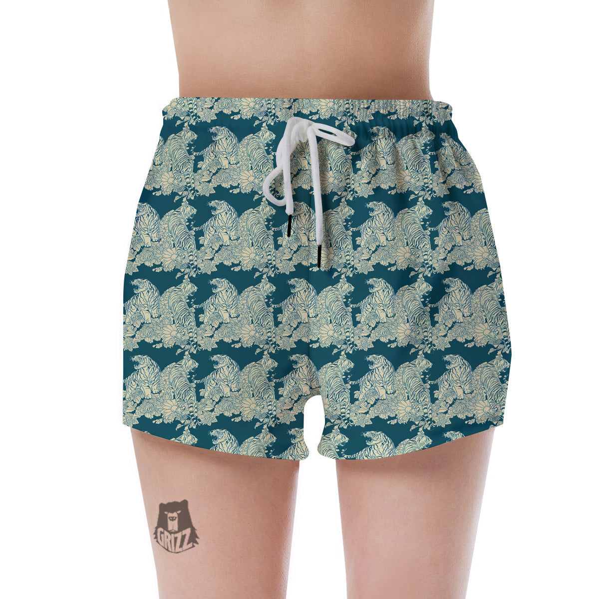 White Tiger Japanese Print Pattern Women's Shorts-grizzshop
