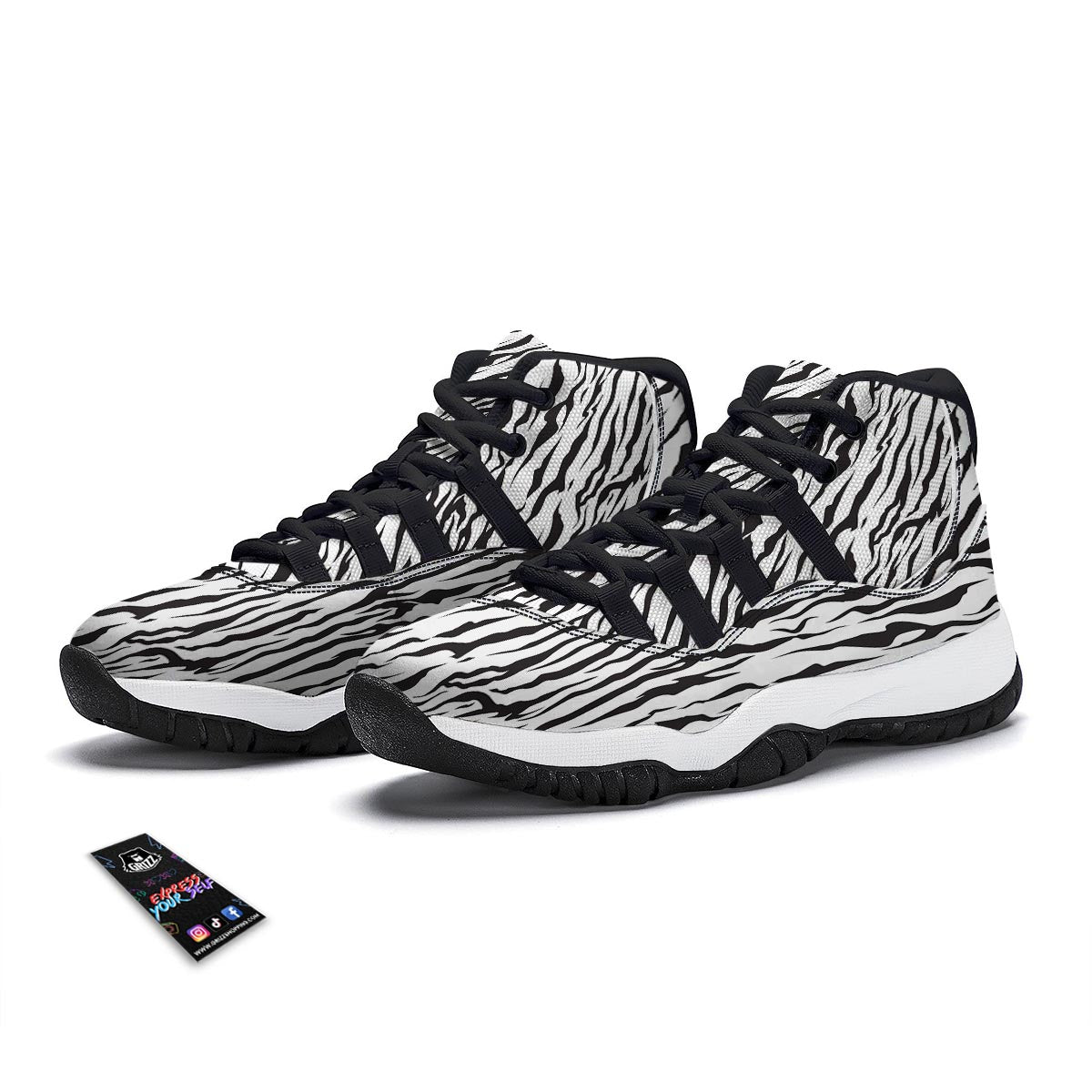 White Tiger Skin Print Black Bball Shoes-grizzshop