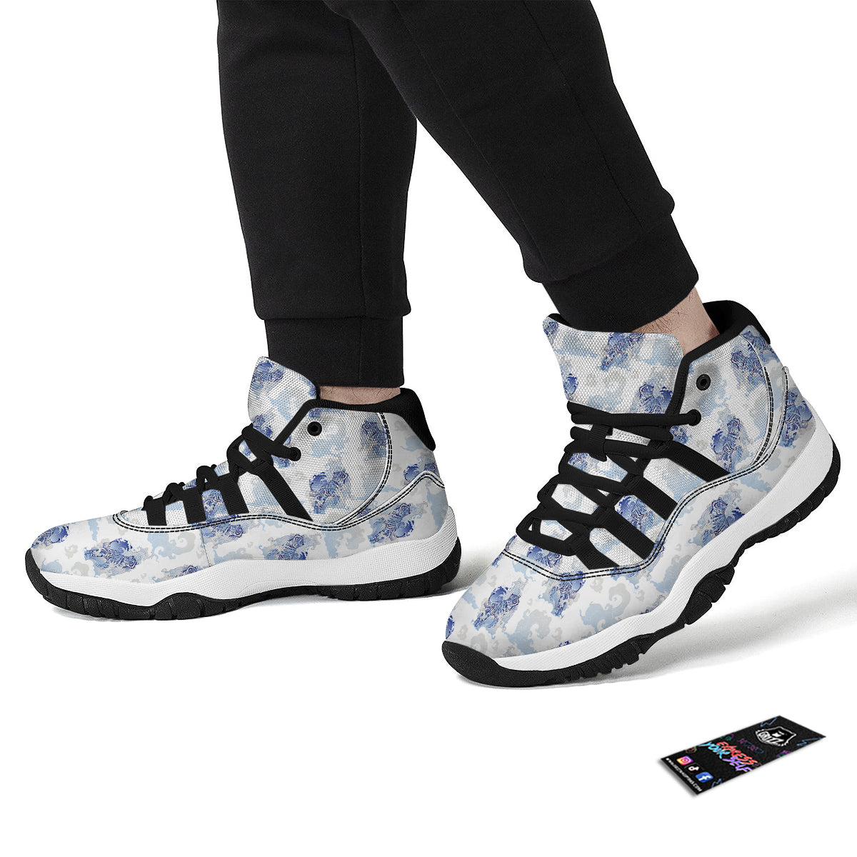 White Tiger Tattoo Japanese Print Pattern Black Bball Shoes-grizzshop
